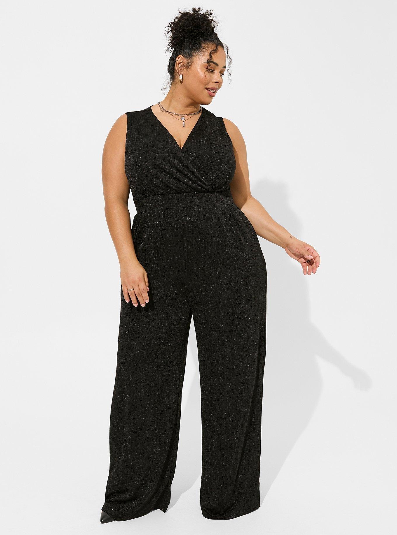 Plus Size - Glitter Knit Surplice Wide Leg Jumpsuit - Torrid