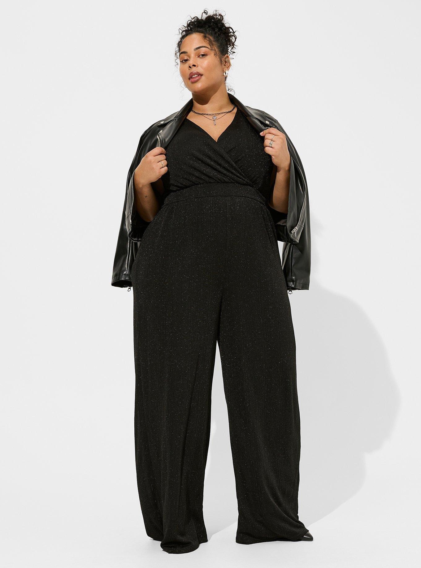 Plus Size - Glitter Knit Surplice Wide Leg Jumpsuit - Torrid