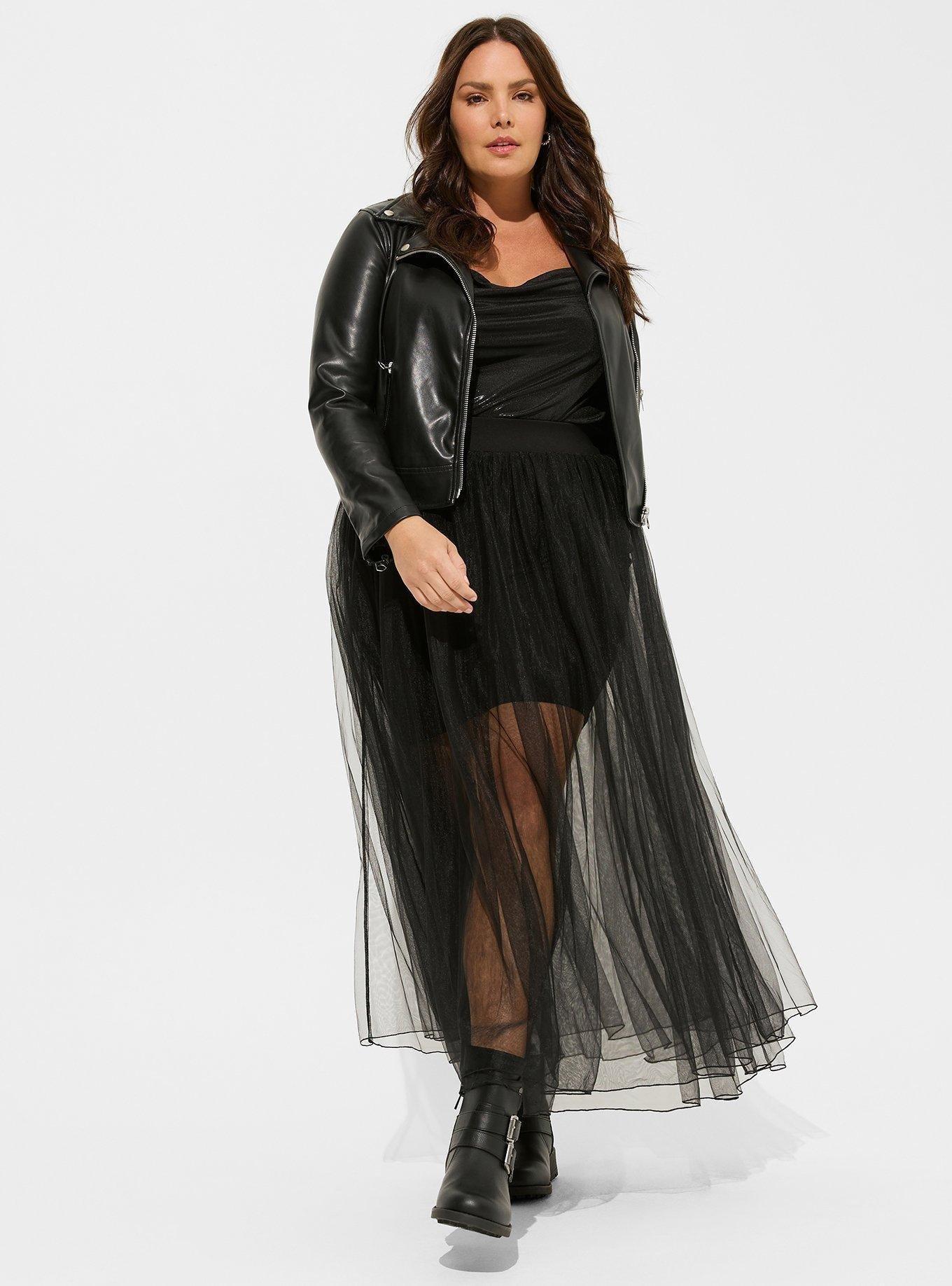 Plus size black tulle maxi outlet skirt