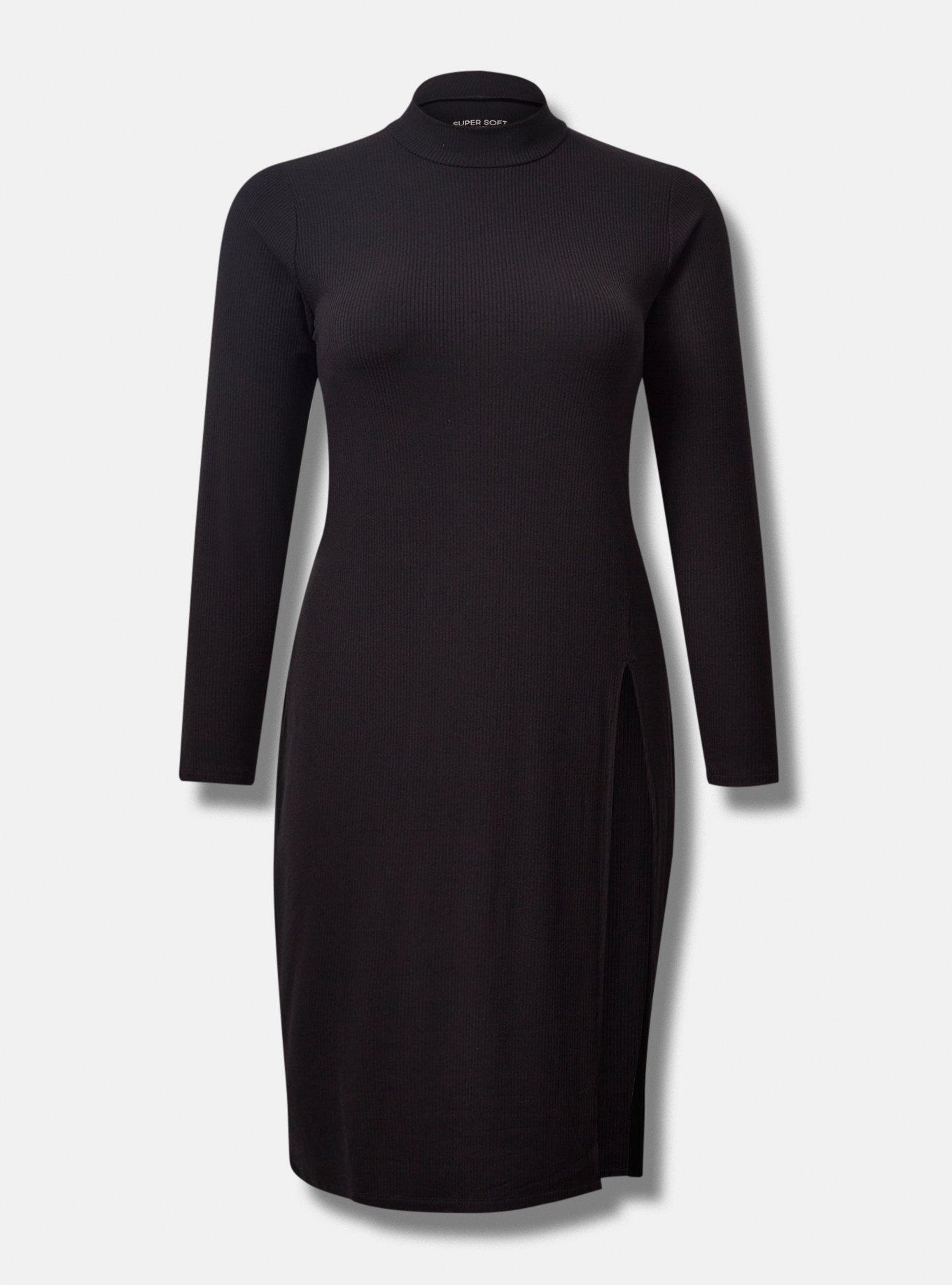 mock neck ribbed asymmetrical hem sweater midi dress Express Black Ribbed Knit Long Sleeve Mock Neck Asymmetric Sweater Midi  Dress M