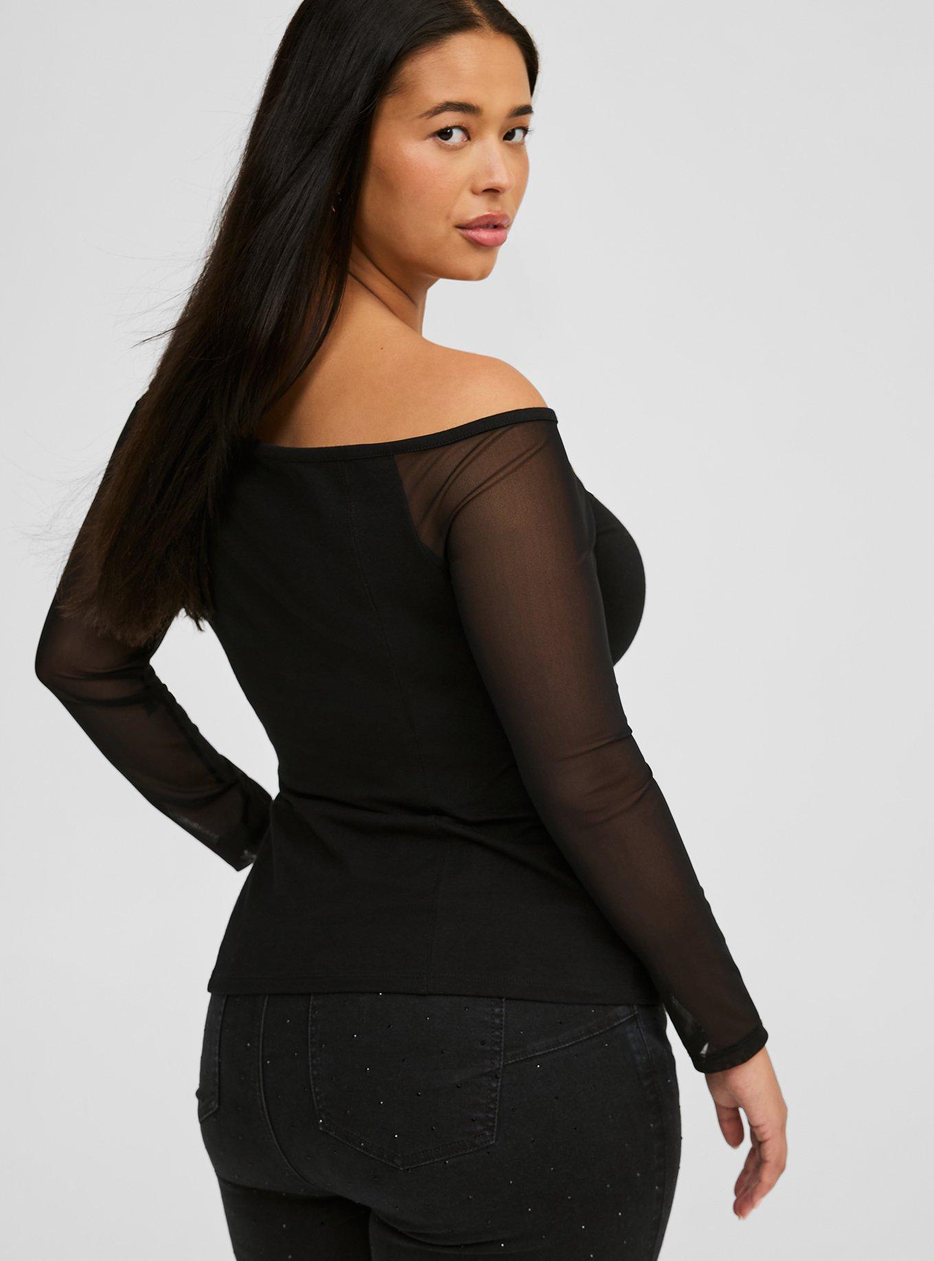 Foxy Off Shoulder Mesh Long Sleeve Corset Top