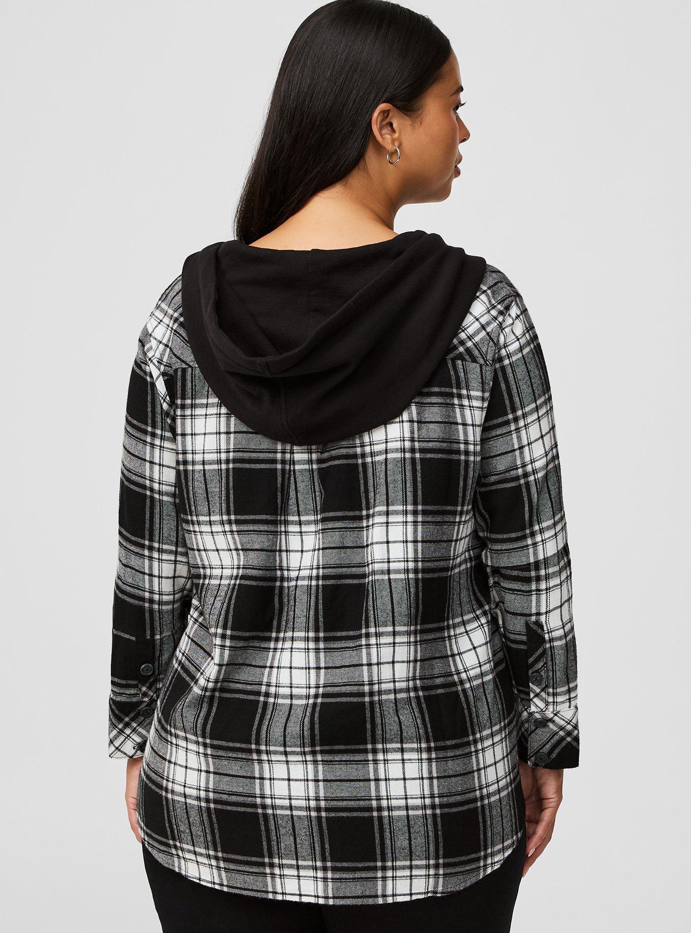 トップス 00s shadow check hooded shirt noroll Plus Size - Long Sleeve Hooded Shirt - Torrid