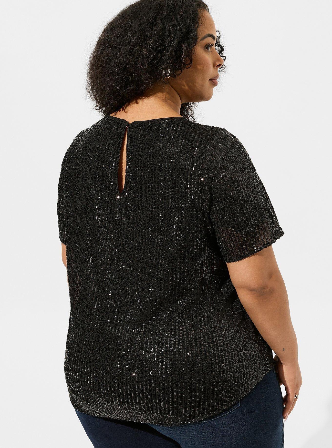 Abbey Short Sleeve Sequin Top, DEEP BLACK, alternate