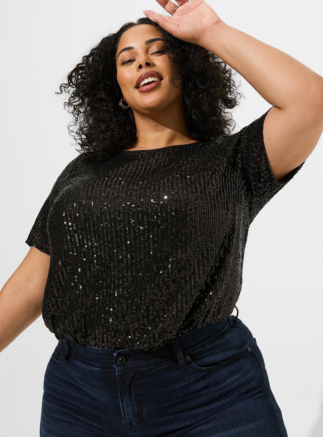 Plus Size - Sequin Short Sleeve Top - Torrid