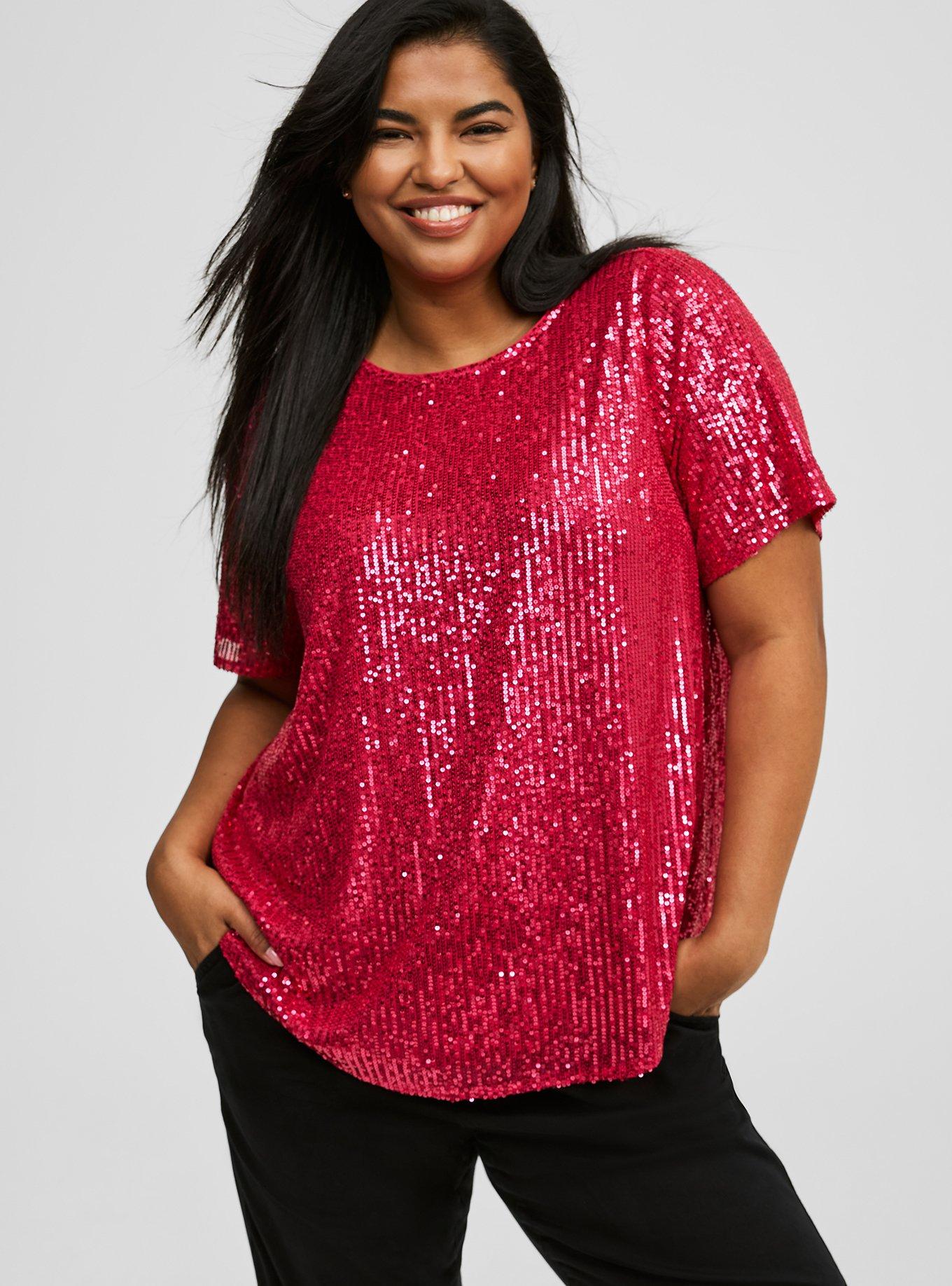 Red sequin top plus size on sale