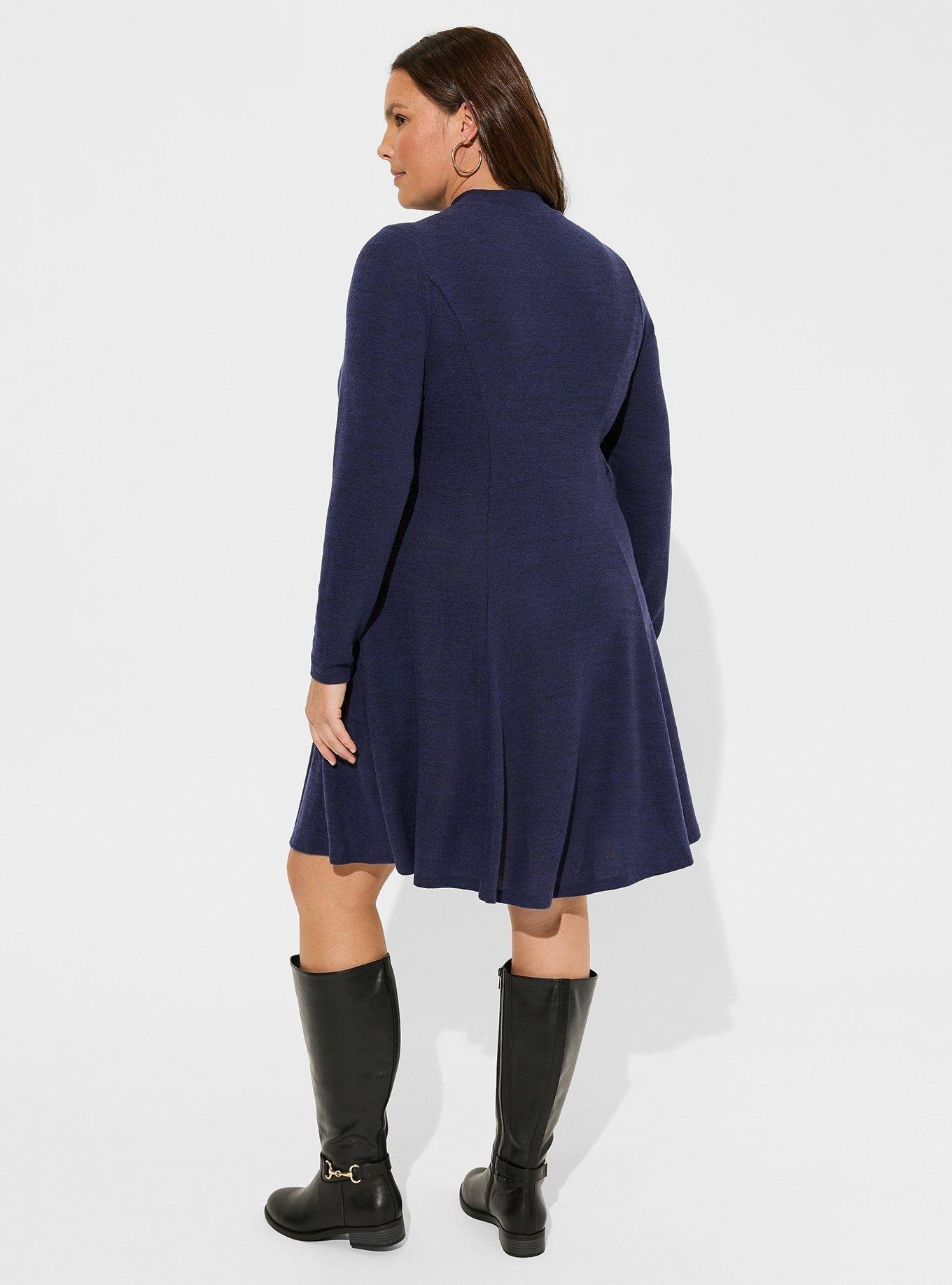 At The Knee Hacci Mock Neck Fit N Flare Dress