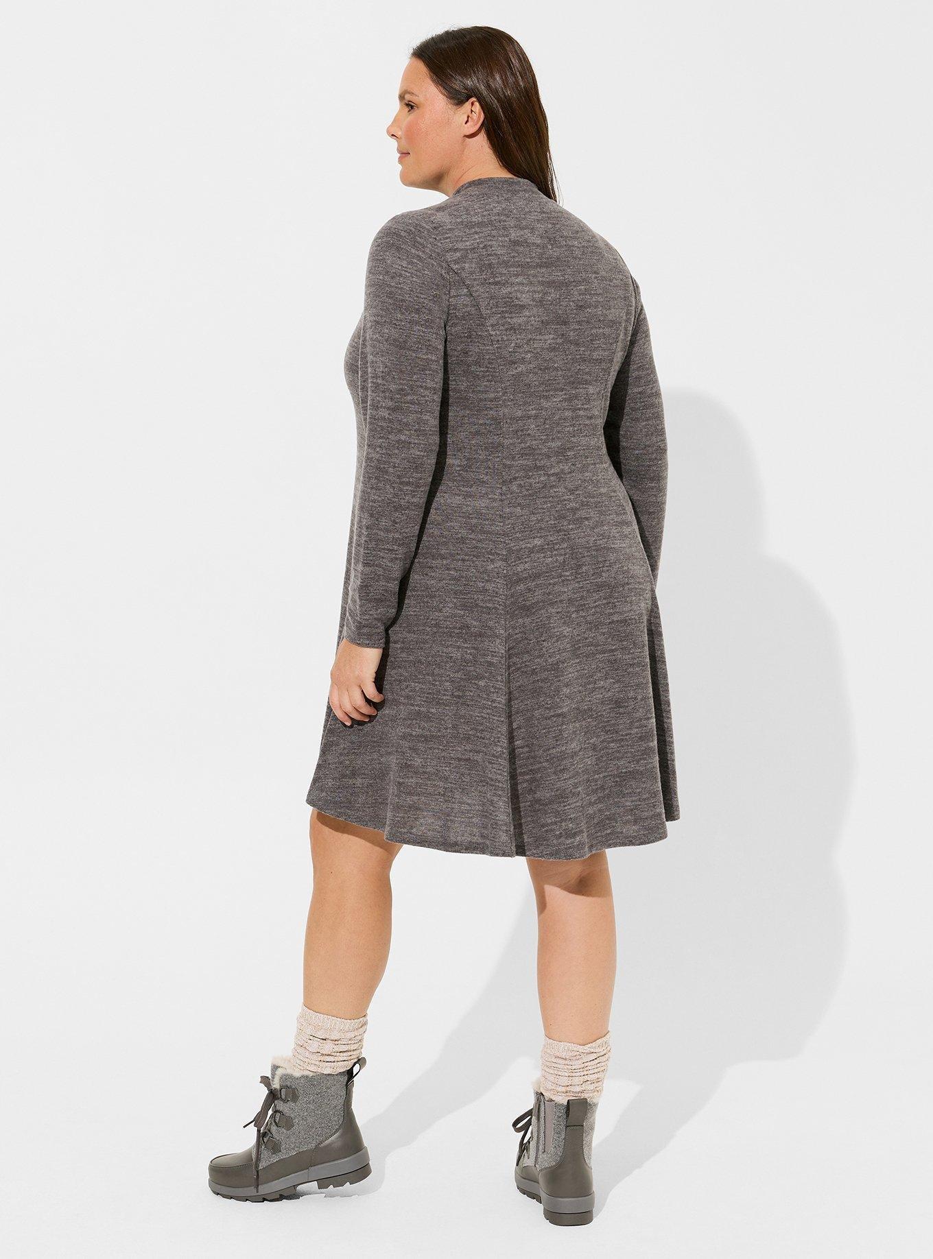 At The Knee Hacci Mock Neck Fit N Flare Dress, CHARCOAL HEATHER GREY, alternate