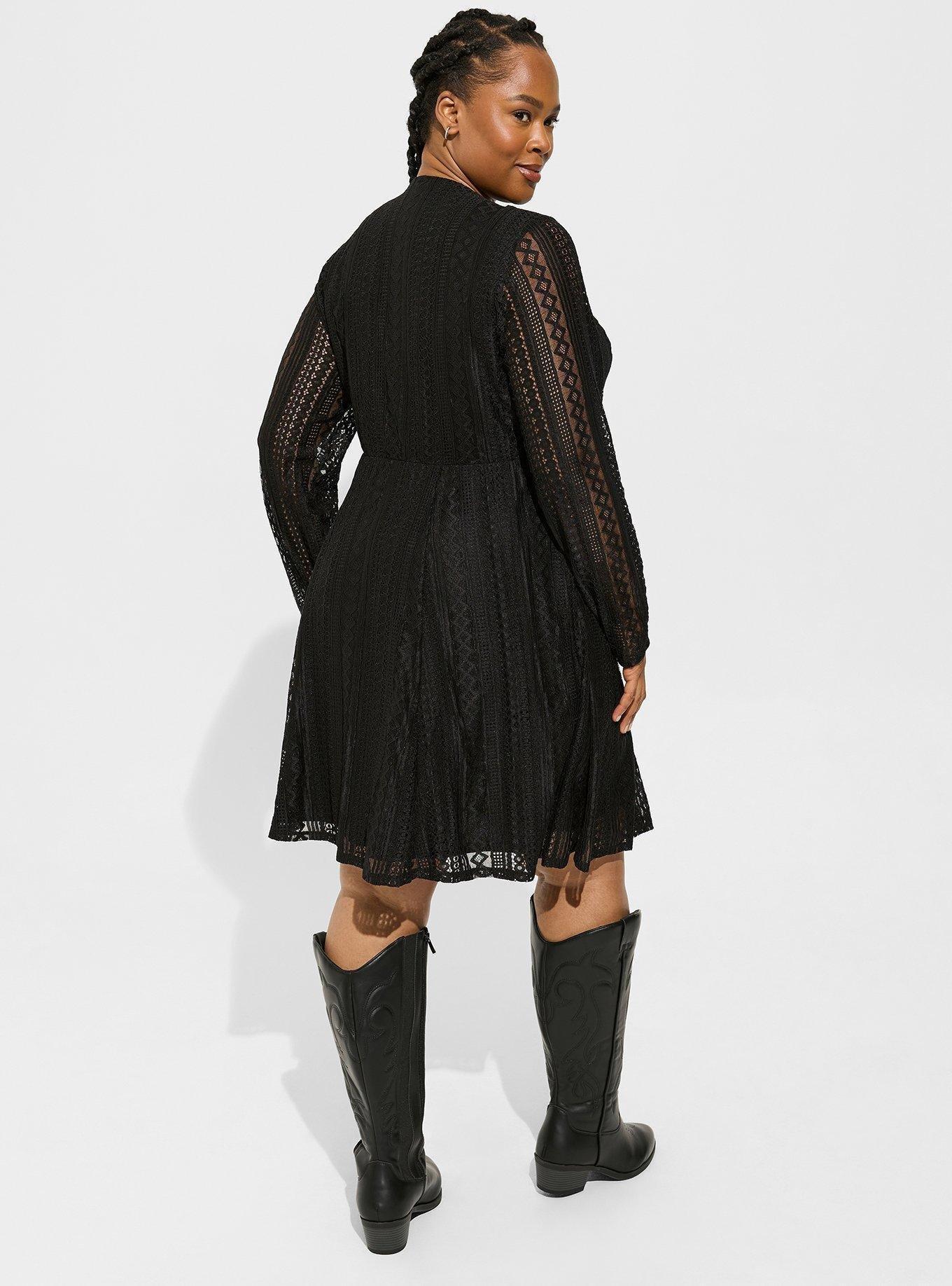 Plus Size - At The Knee Geo Lace V-Neck Skater Dress - Torrid