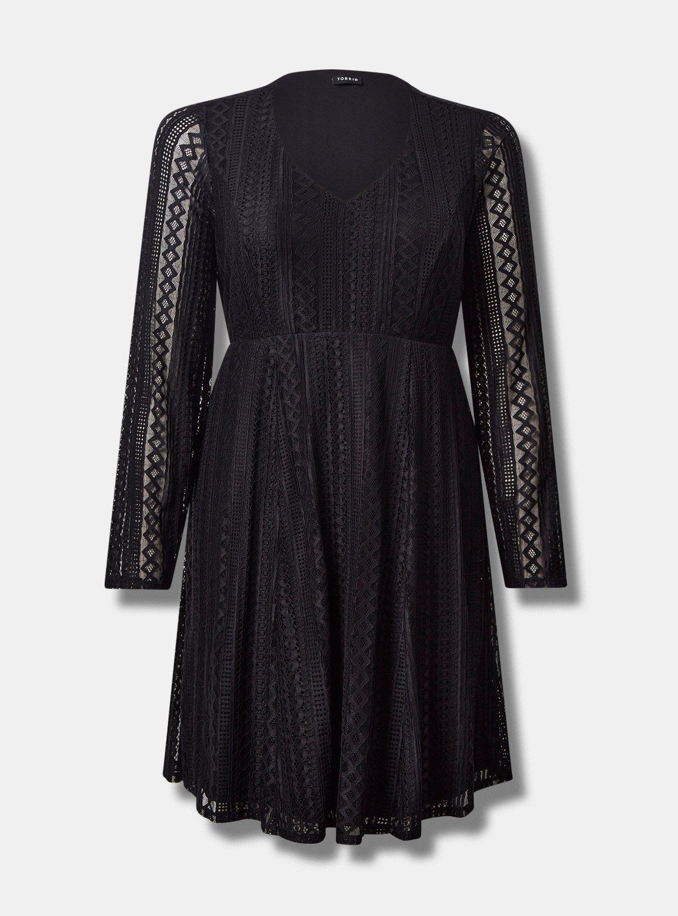 Plus Size - At The Knee Geo Lace V-Neck Skater Dress - Torrid