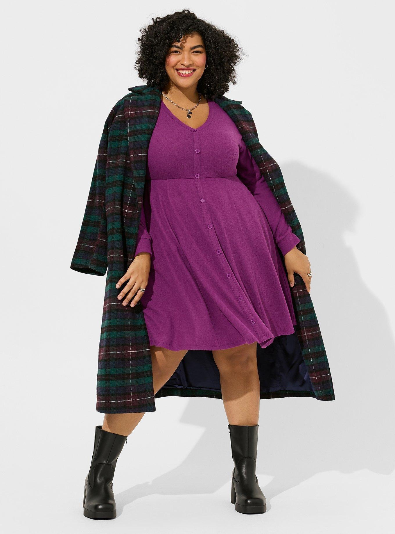 Plus Size - At The Knee Hacci Front Placket Skater Dress - Torrid