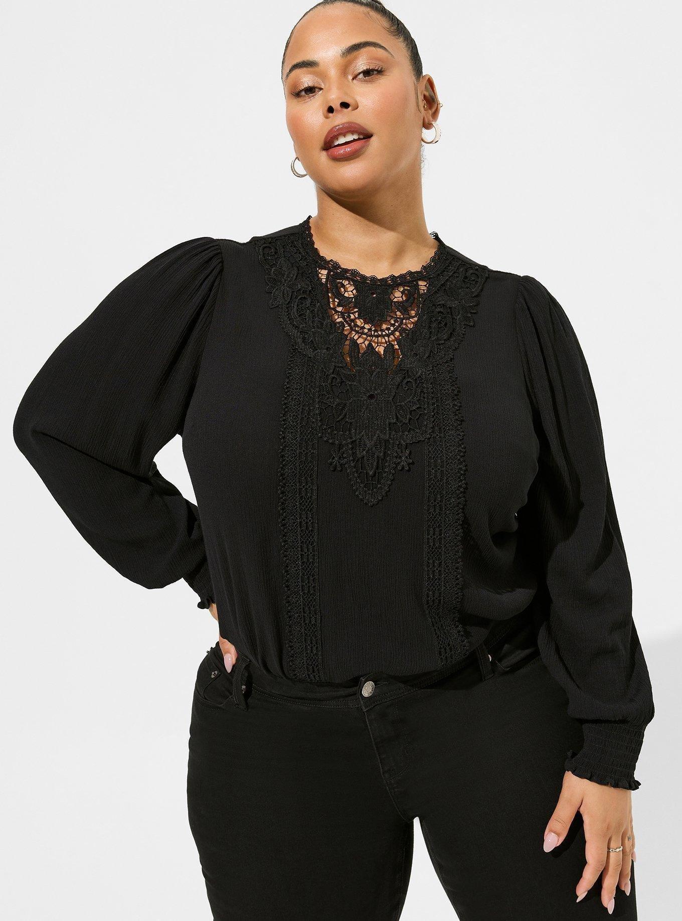 Torrid Red CRINKLE GAUZE CROCHET DETAIL TOP Blouse Long Sleeve Plus Size 3  3X