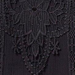 Washable Crinkle Gauze Crochet Yoke Blouson Sleeve Top, DEEP BLACK, swatch
