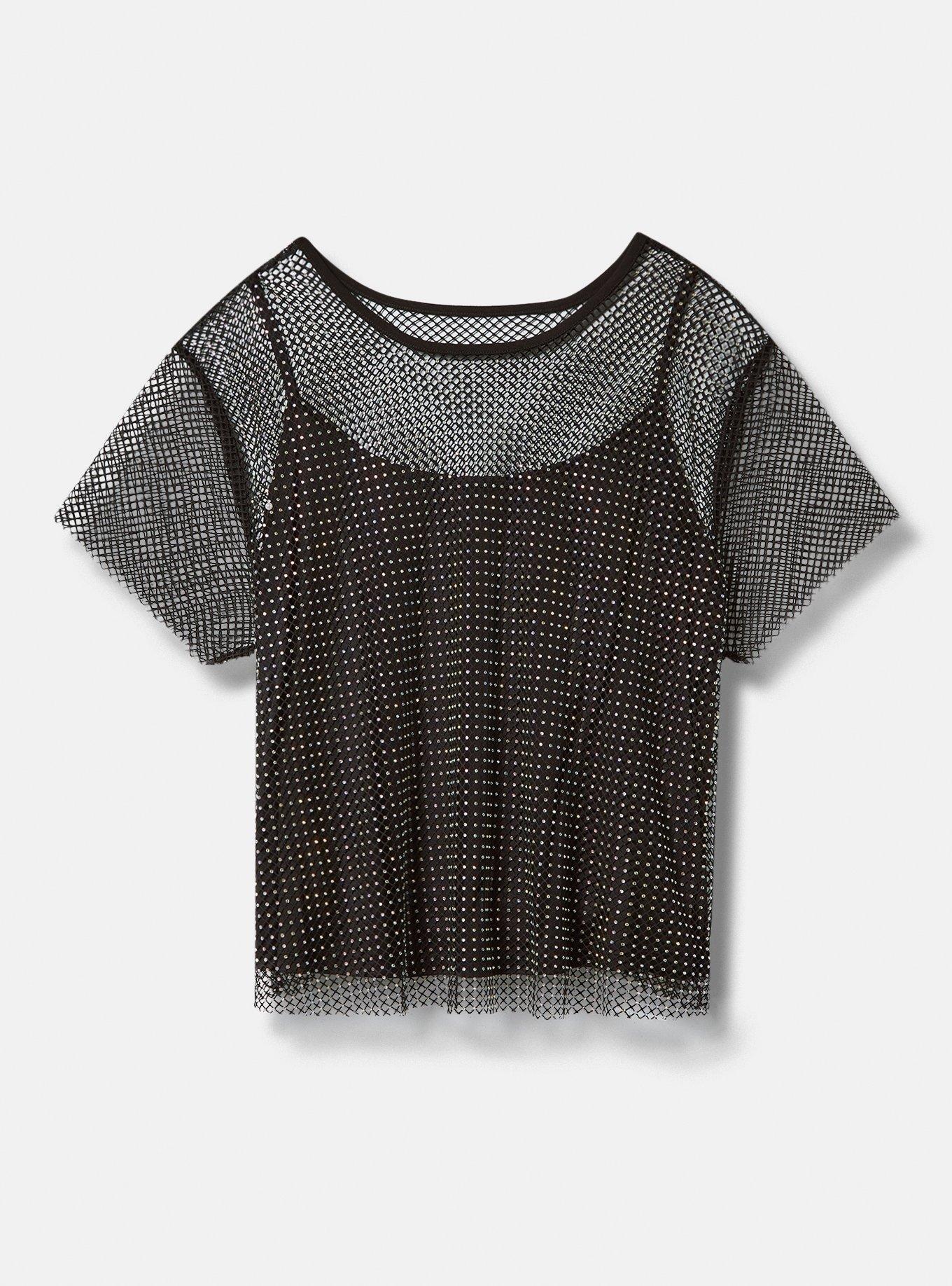 Short Sleeve Women Black Mesh Crop Tops - China T Shirt and Tee Shirt price