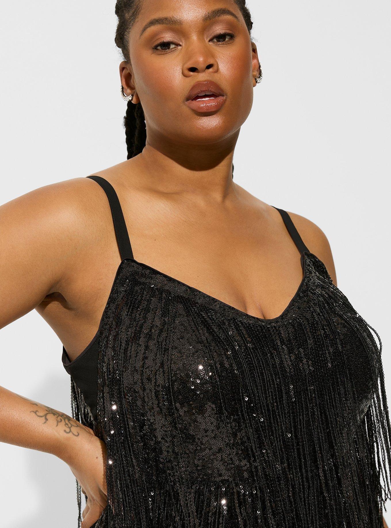 Plus Size - Mini Sequin Fringe Layer Dress - Torrid