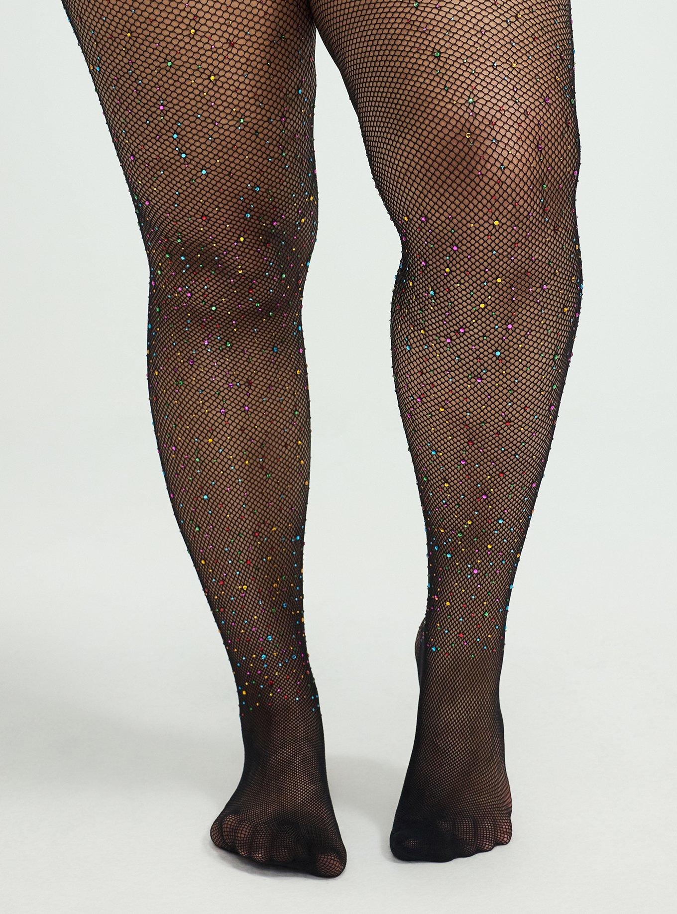 Rhinestone Fishnet Tights, RAINBOW, alternate
