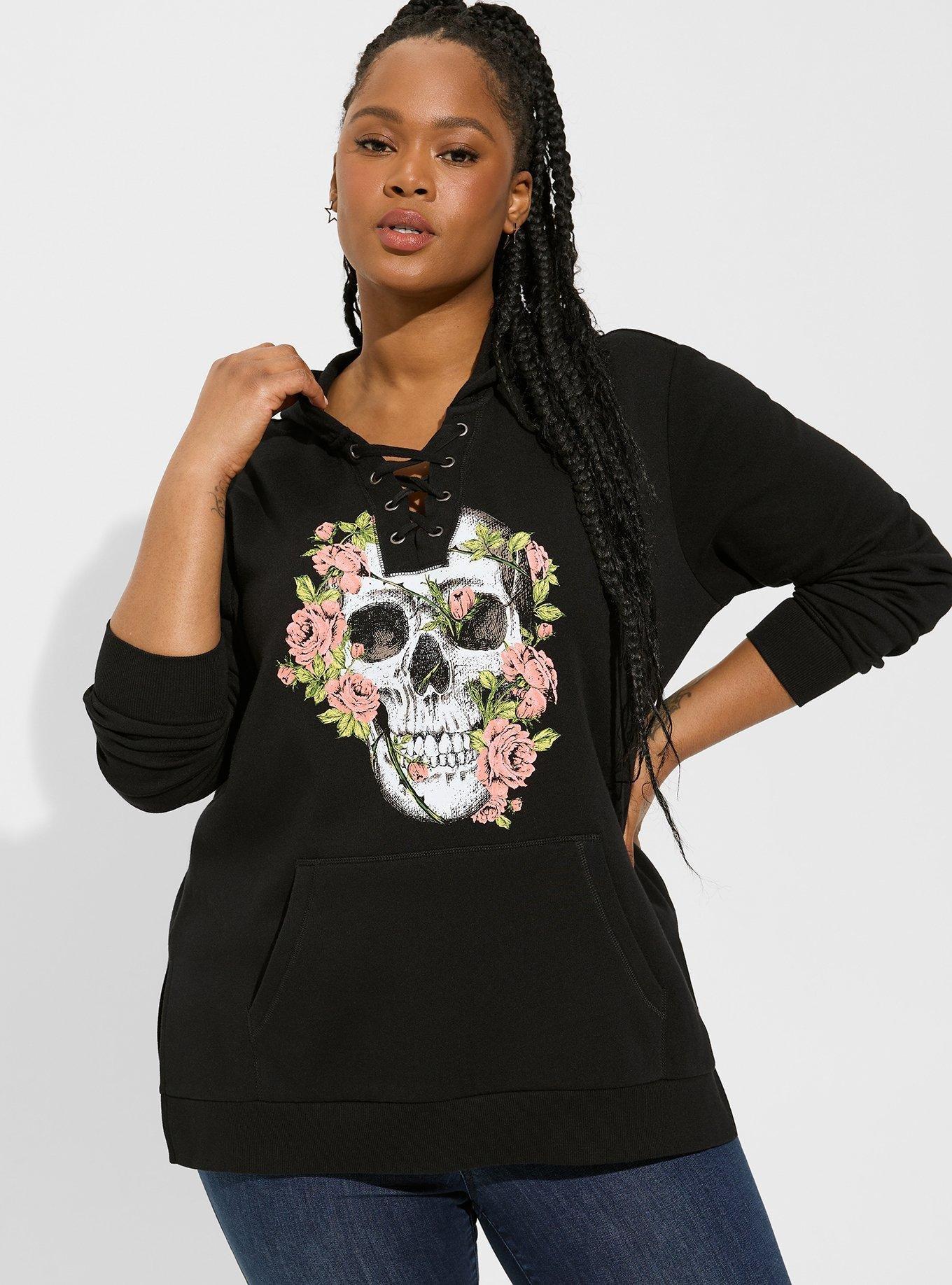 Plus Size Skull Classic Fit Cozy Fleece Lace Up Side Slit Hoodie Torrid