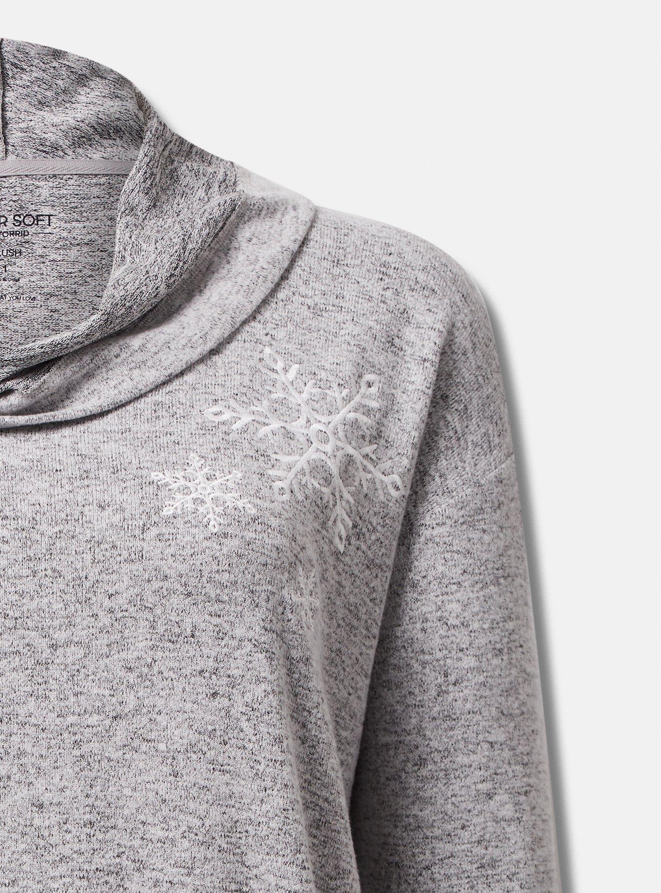 Snowflake Relaxed Fit Super Soft Plush Sequin Pullover Tunic Sweatshirt, HEATHER GREY, alternate