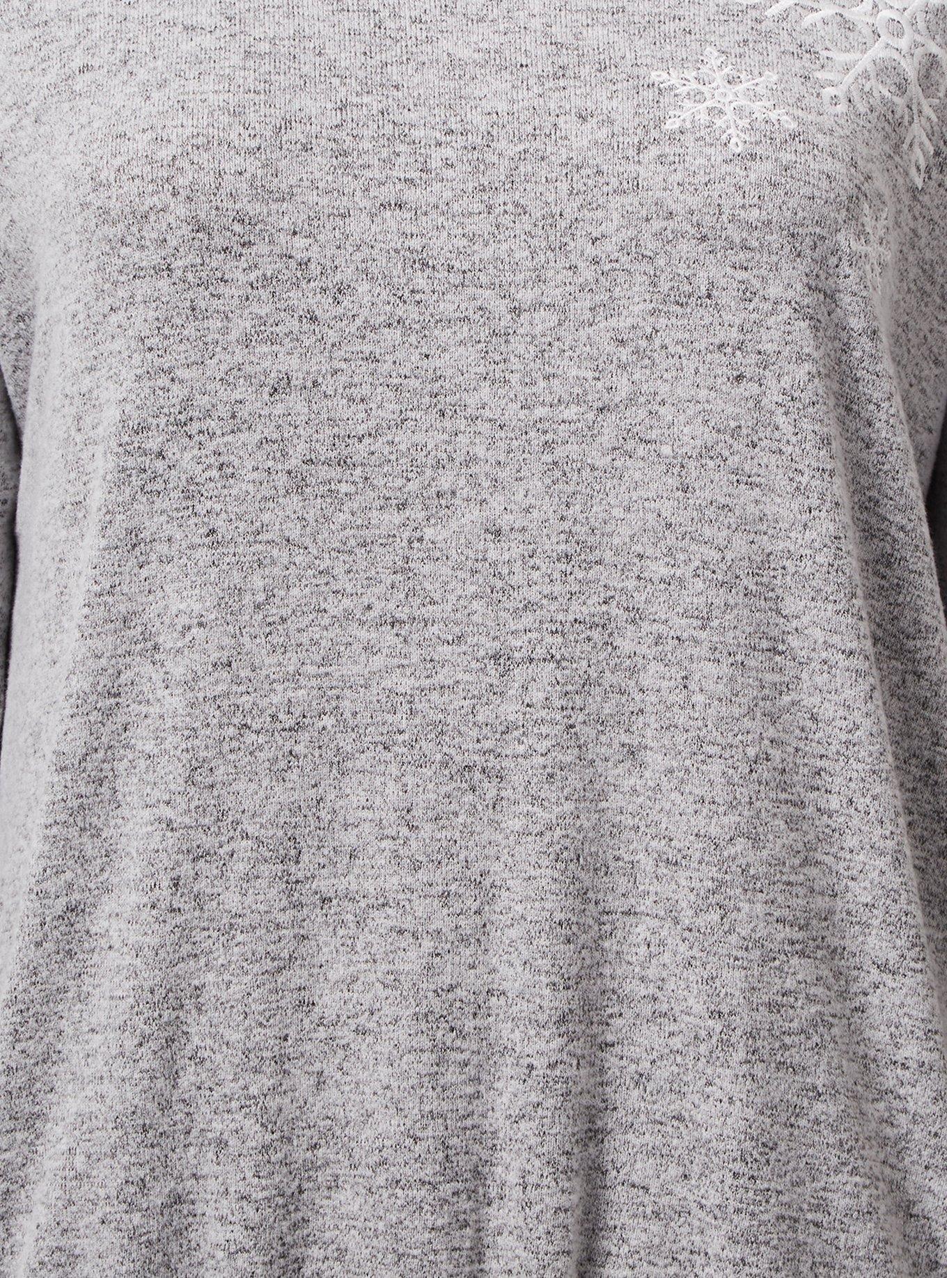 Snowflake Relaxed Fit Super Soft Plush Sequin Pullover Tunic Sweatshirt, HEATHER GREY, alternate