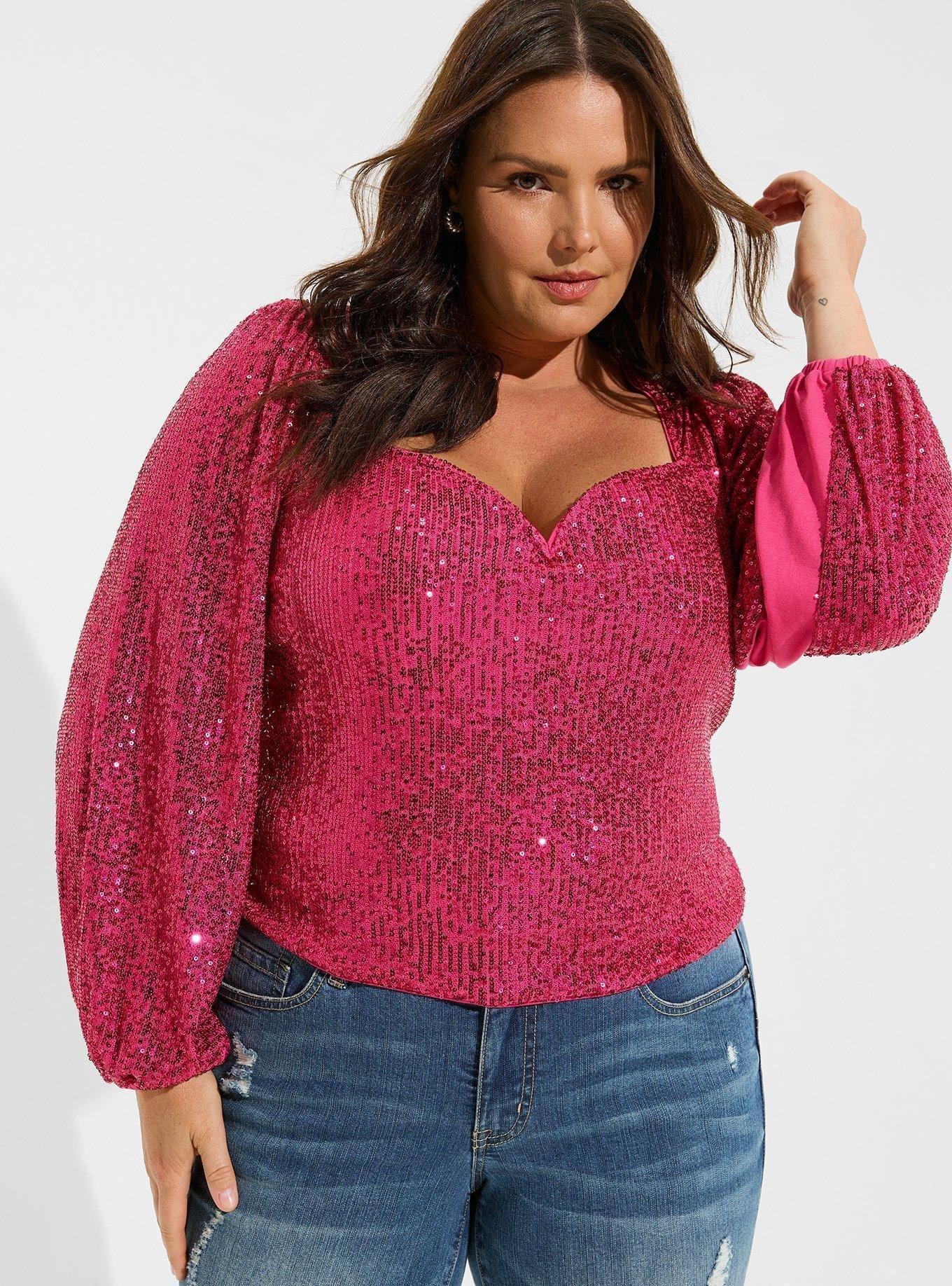 Plus size pink cheap sequin top