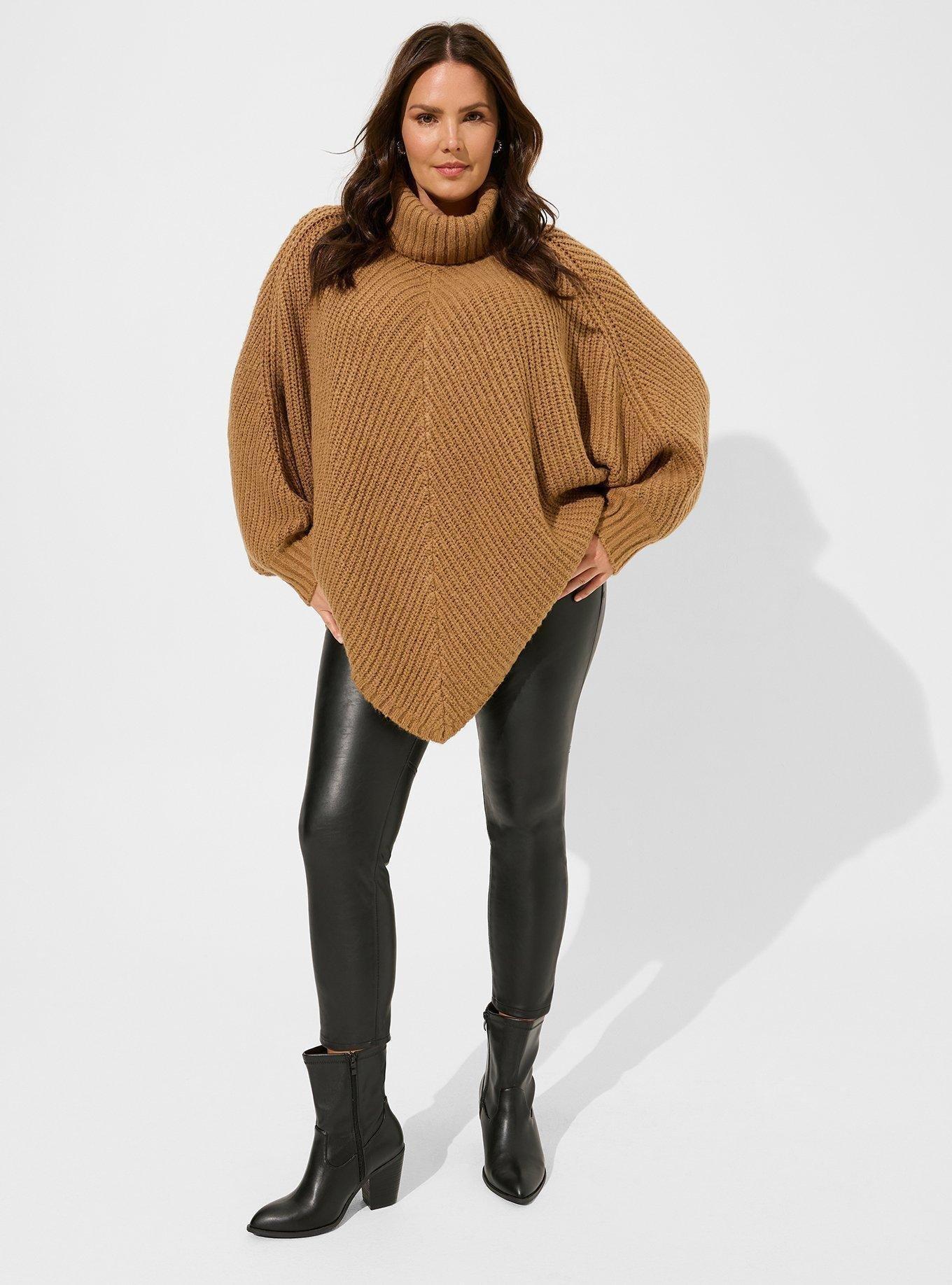 Women's Wide turtleneck poncho sweater