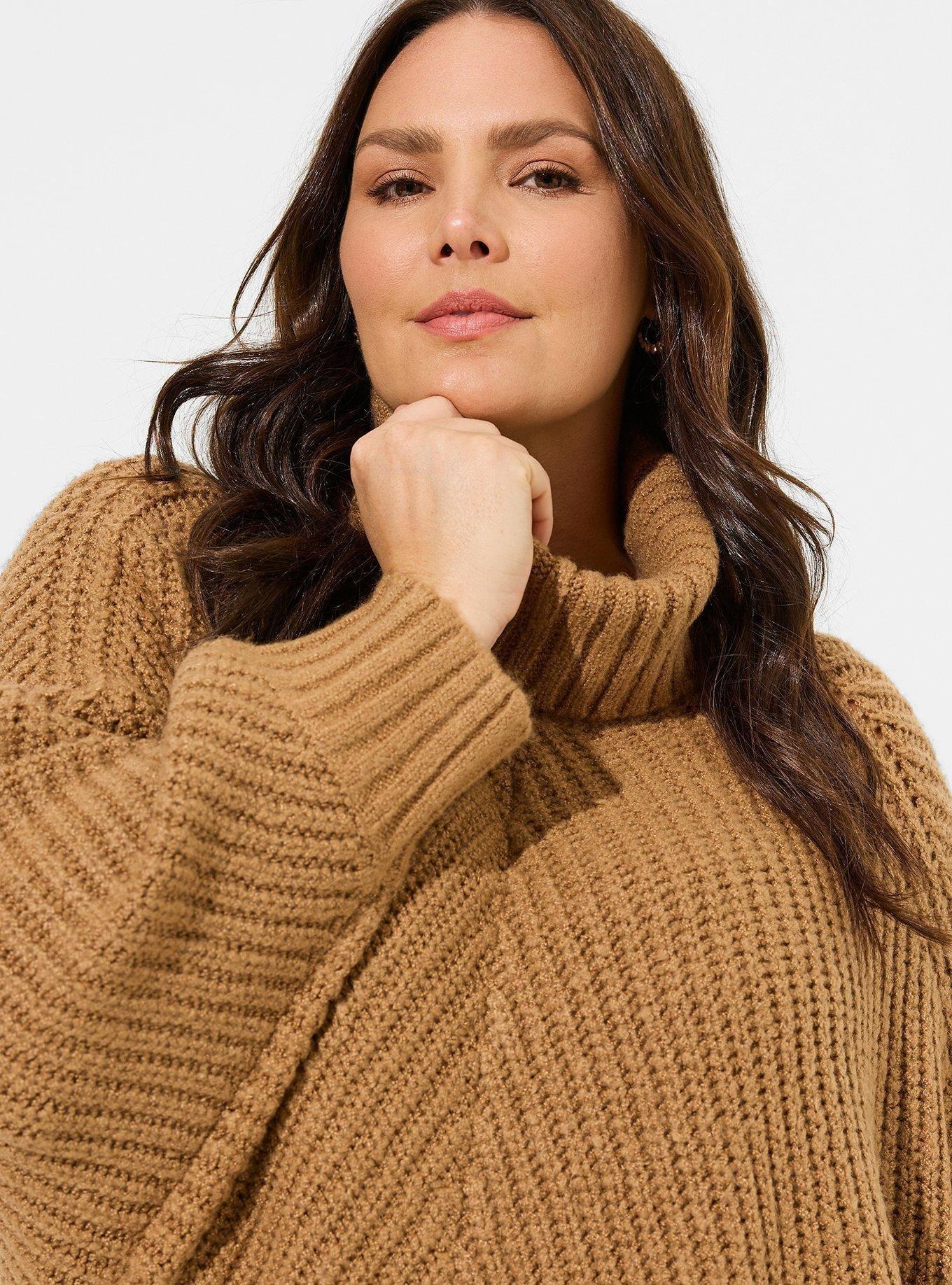 Plus Size - Chunky Ribbed Poncho Turtleneck Sweater - Torrid