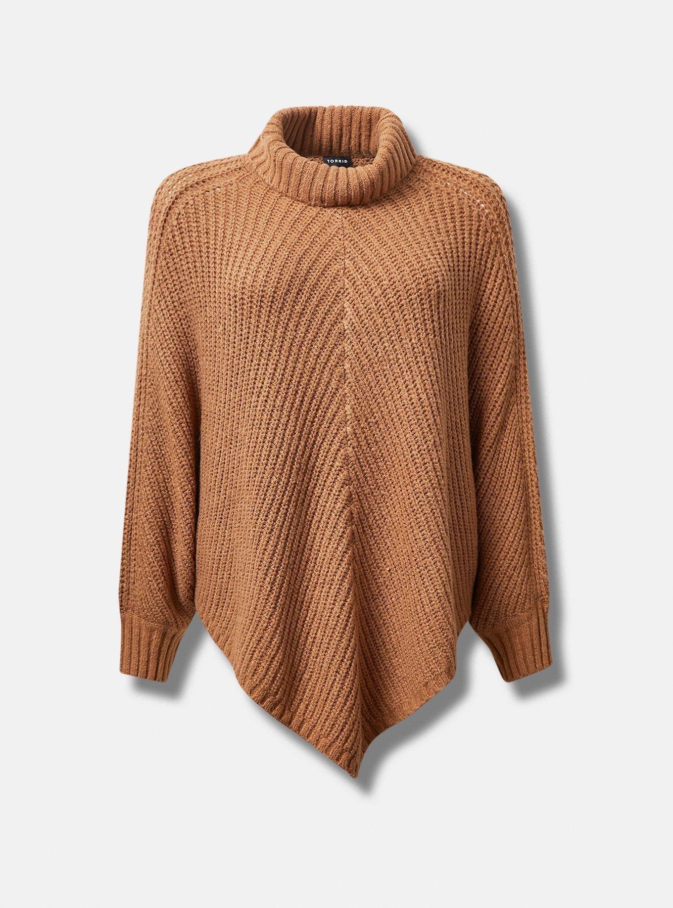 Plus Size - Chunky Ribbed Poncho Turtleneck Sweater - Torrid