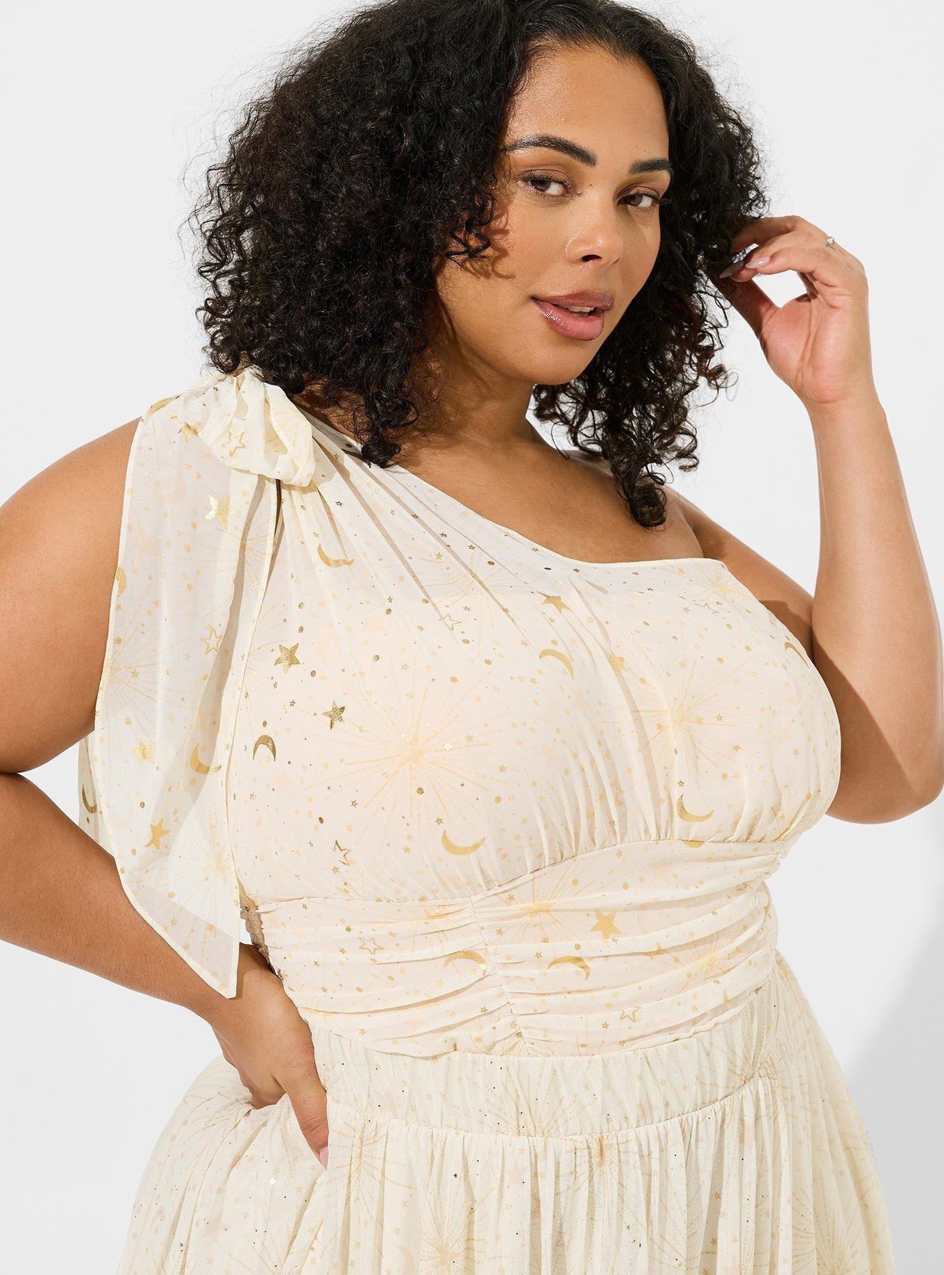 Plus Size - Chiffon Foil One Shoulder Crop Top - Torrid