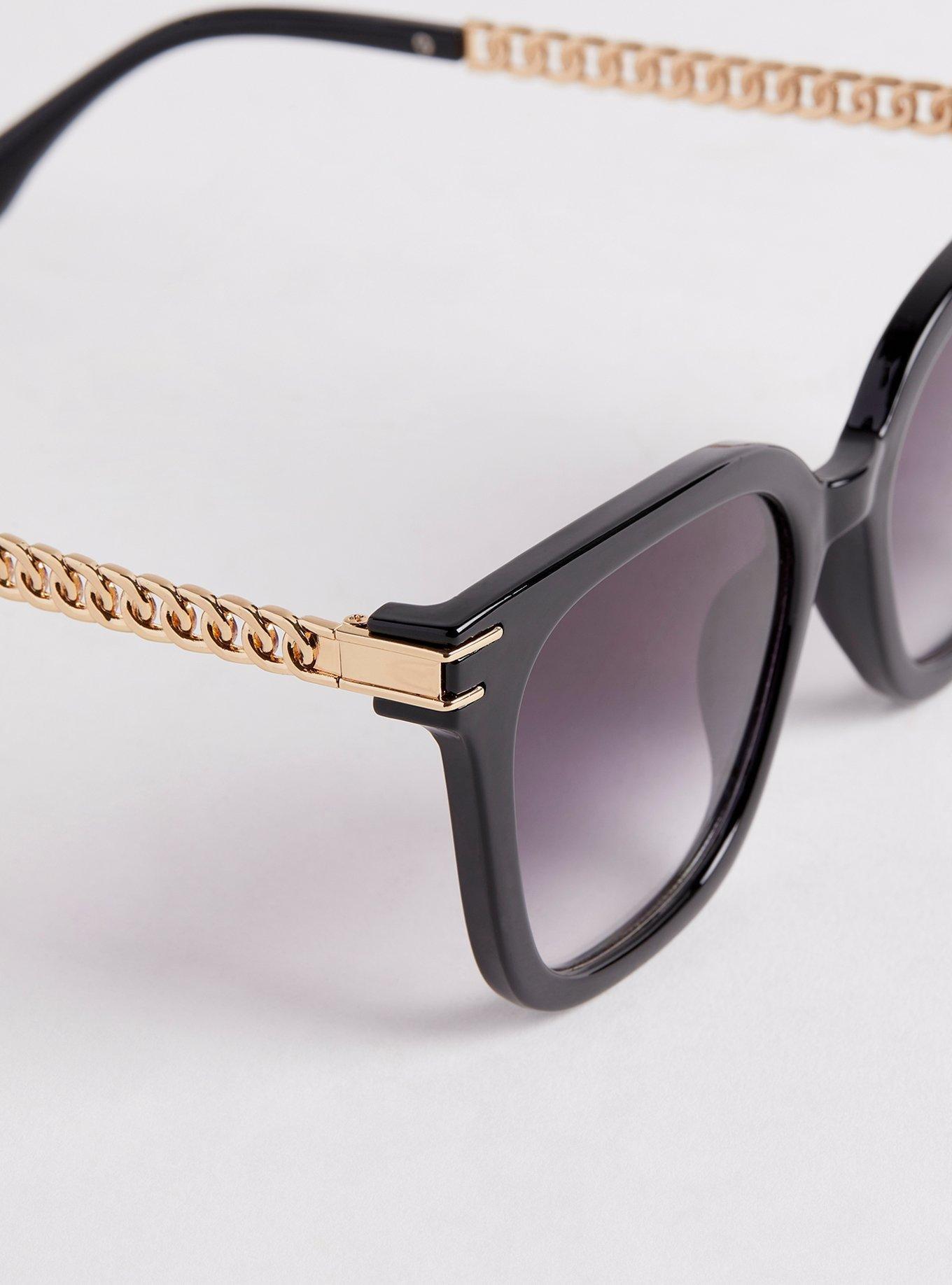 Plus Size Black & Gold Oversized Cat Eye Sunglasses