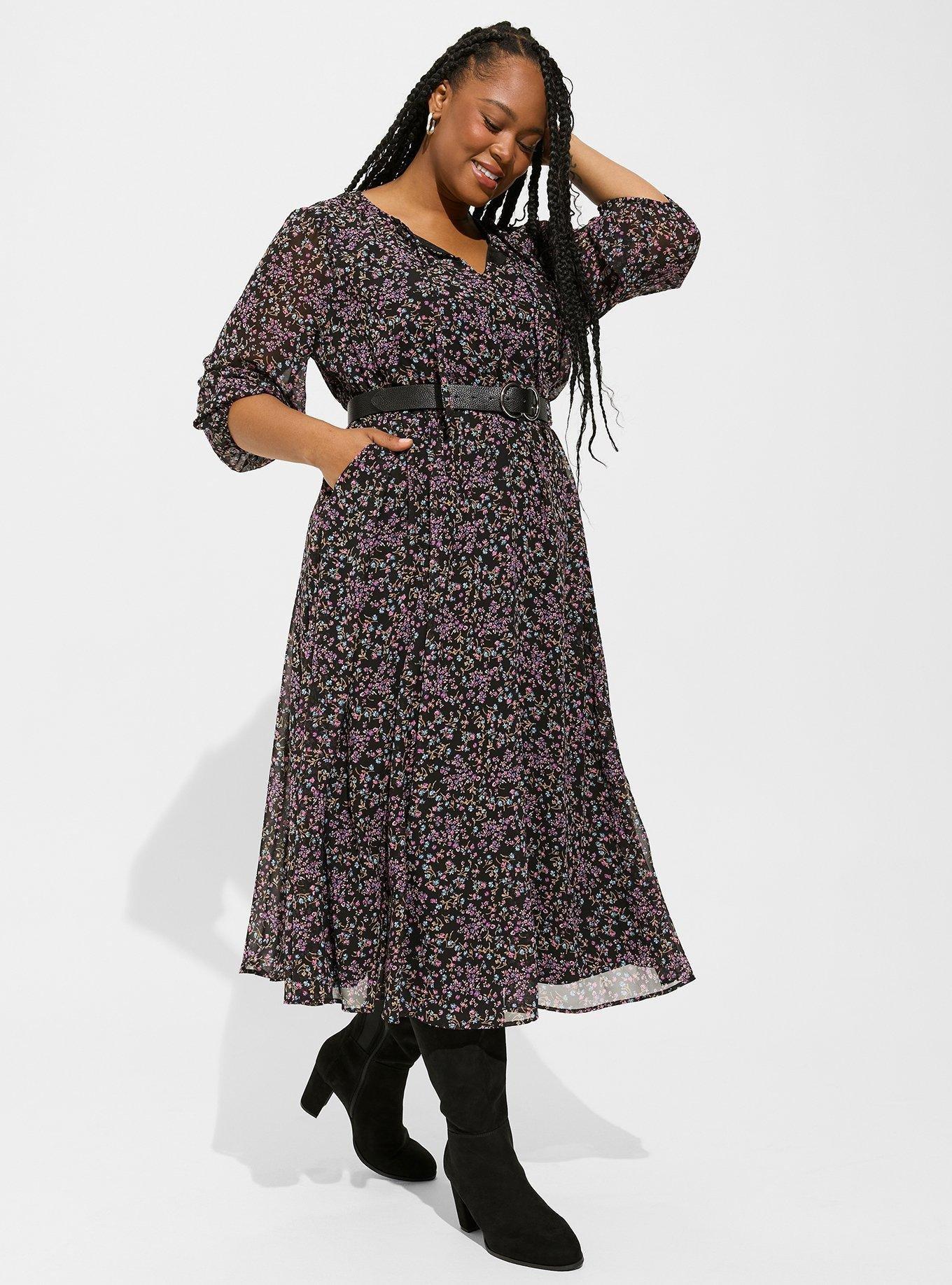 Plus Size - Maxi Washable Challis Hi-Low Tiered Shirtdress - Torrid