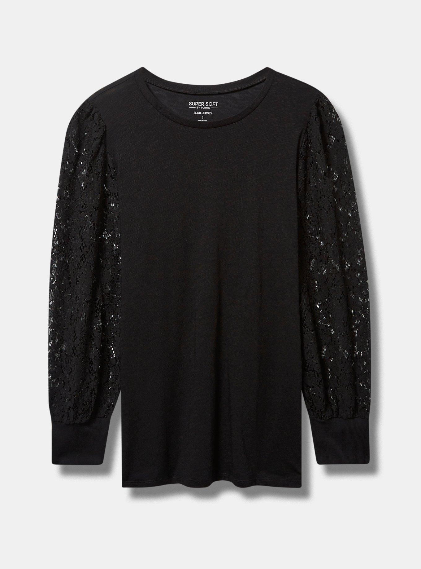 Super Soft Slub Crew Neck Lace Sleeve Long Tee