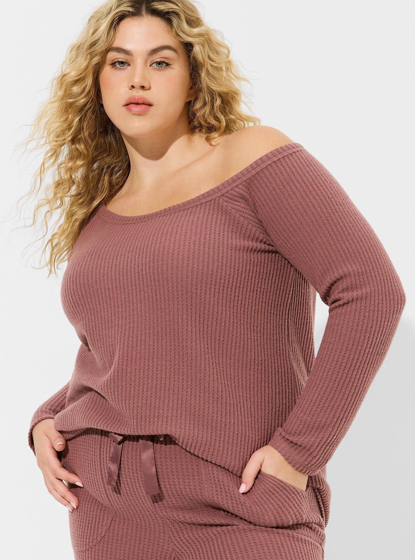 Super Soft Plush Waffle Off Shoulder Lounge Tee