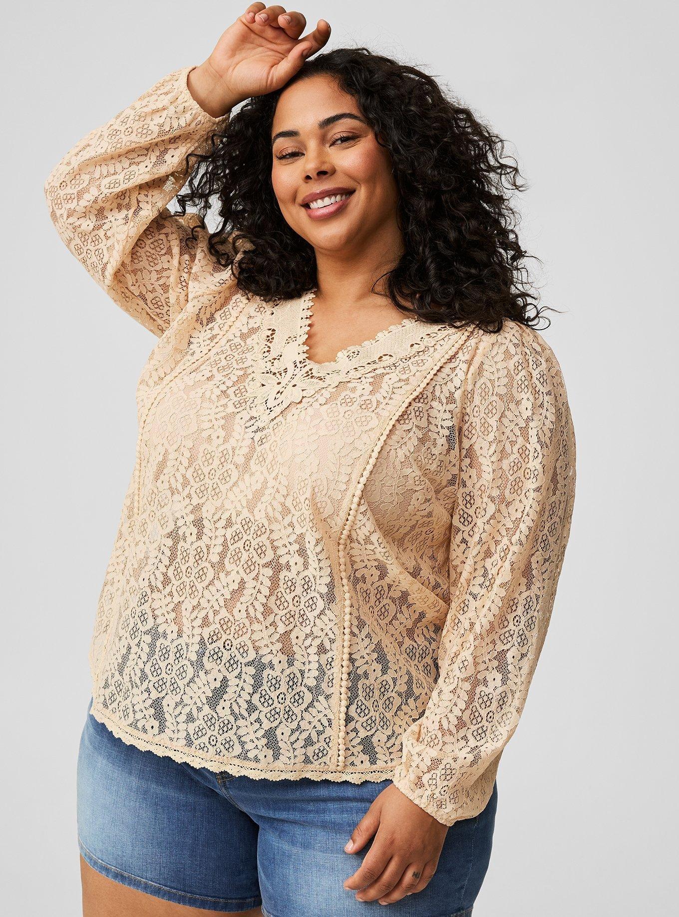 Plus Size - Lace Mix Long Sleeve Blouse - Torrid
