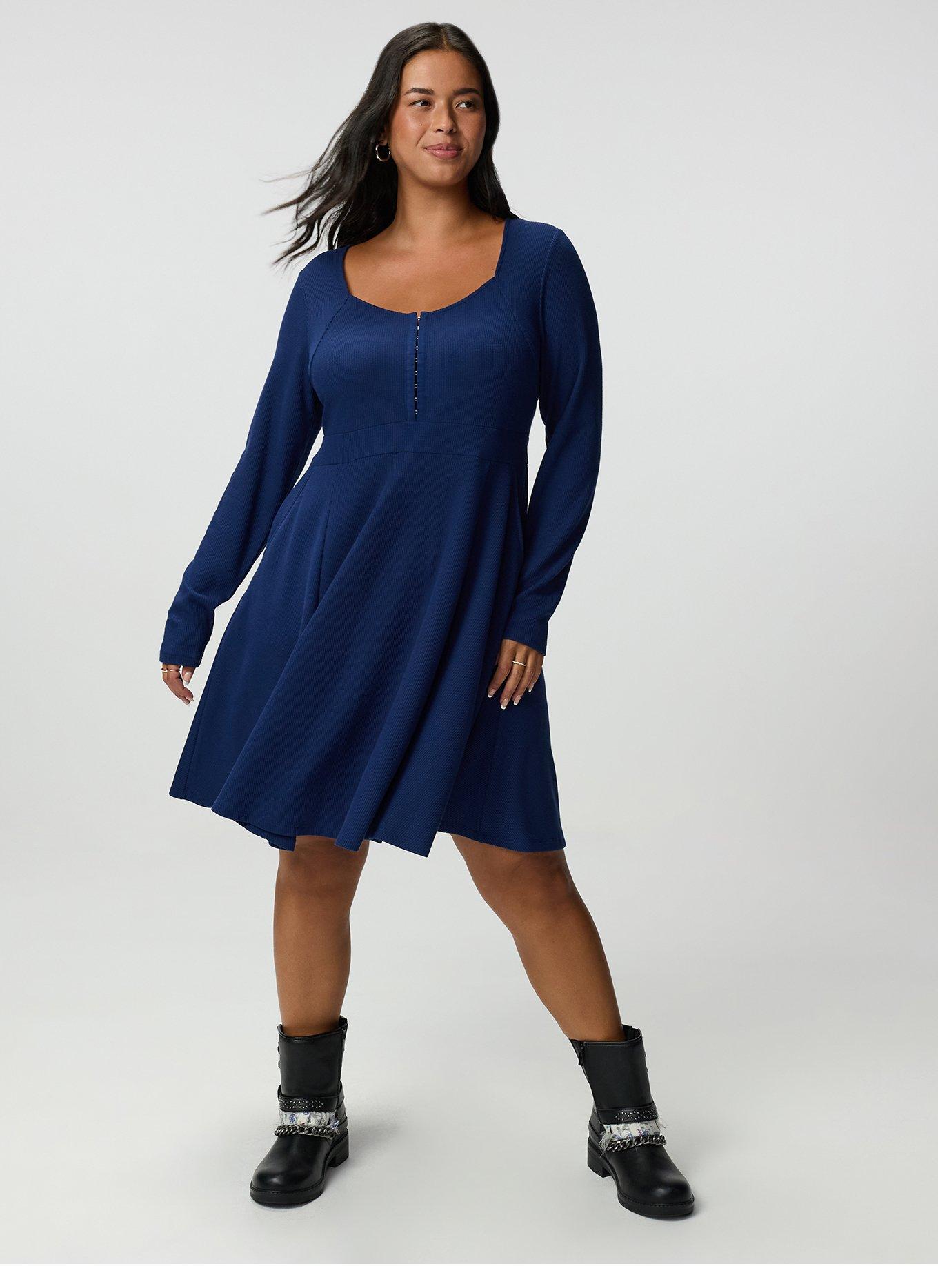 Waffle Skater Mini Dress, MEDIEVAL BLUE, alternate