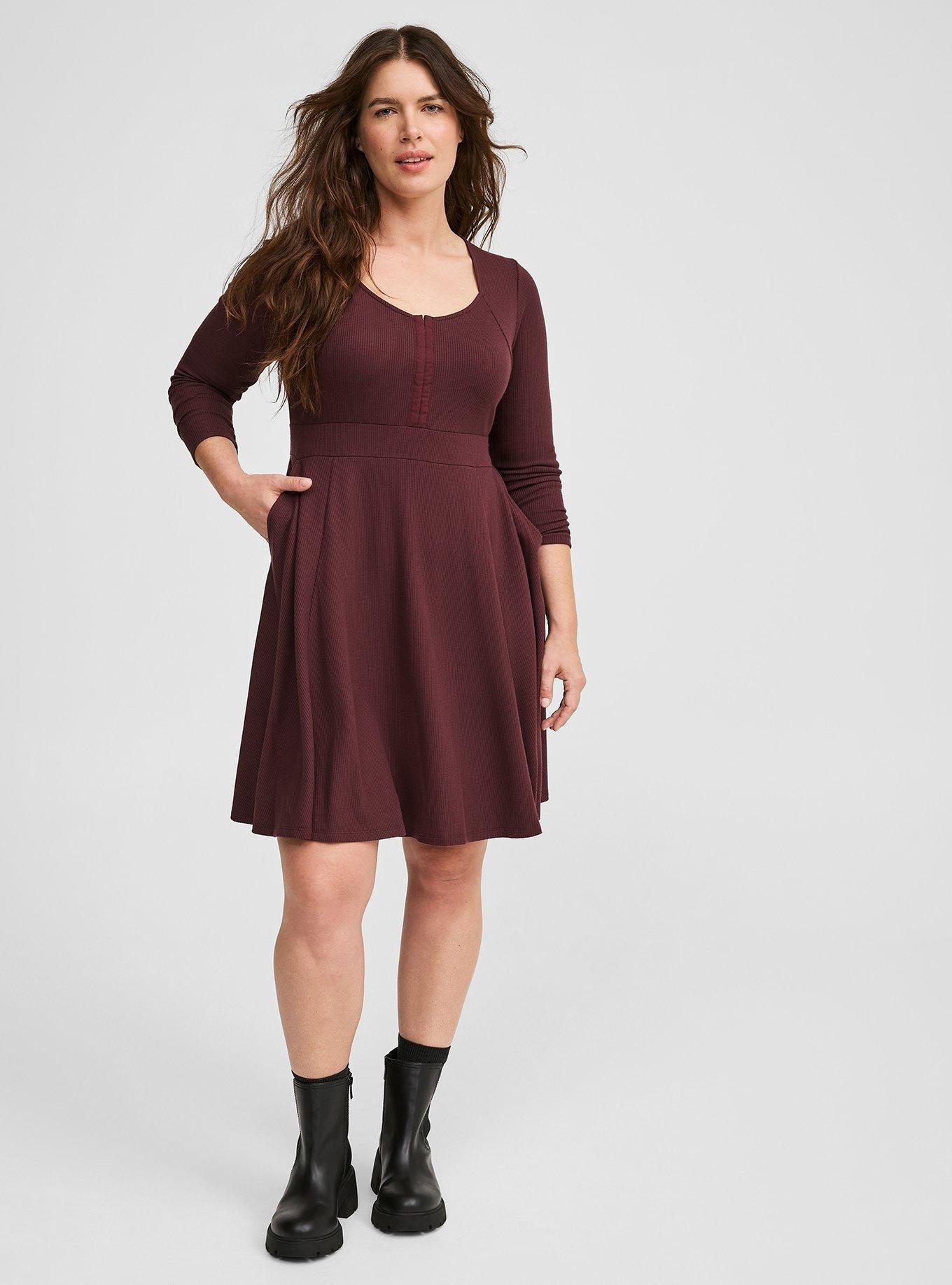 Burgundy skater dress with fashion sleeves