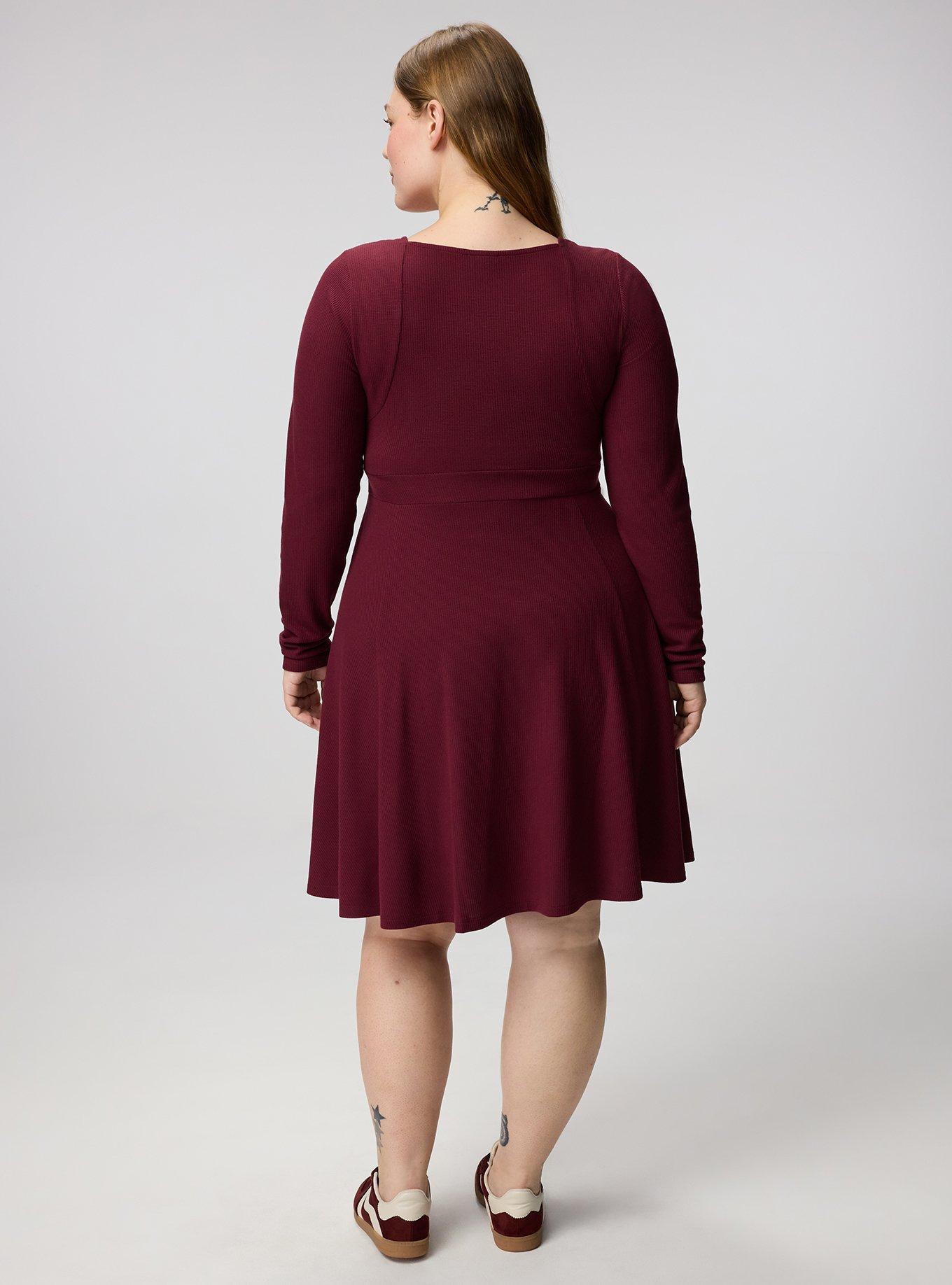Waffle Skater Mini Dress, MAROON BANNER, alternate