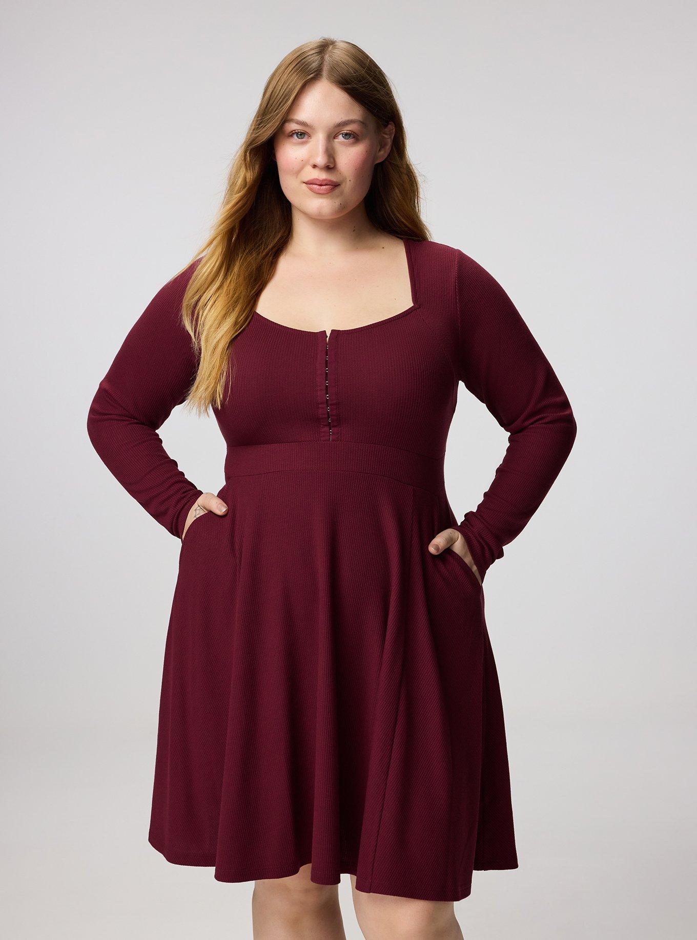 Waffle Skater Mini Dress, MAROON BANNER, alternate