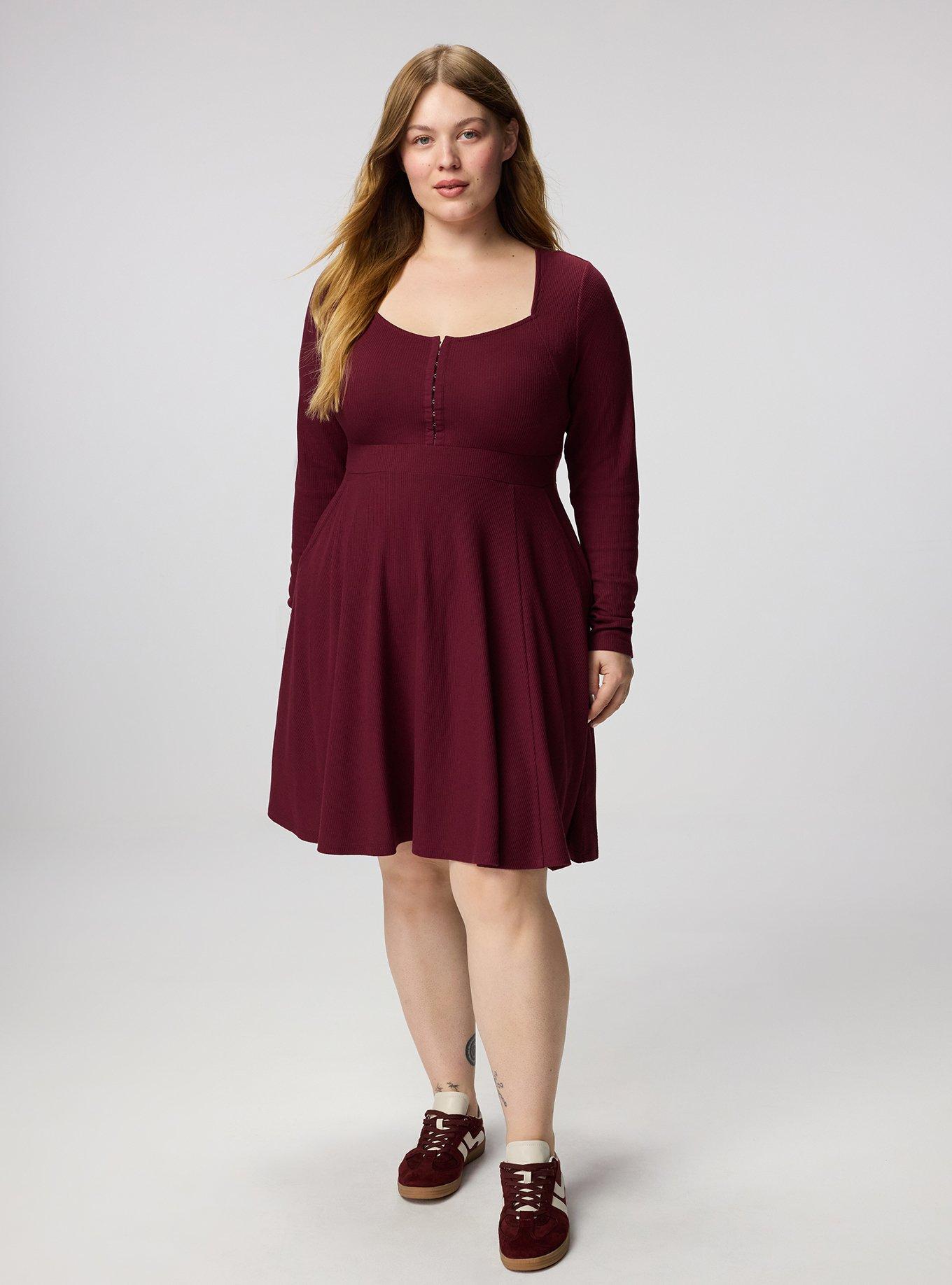 burgundy skater dress plus size - Waffle Mini Size:16P
