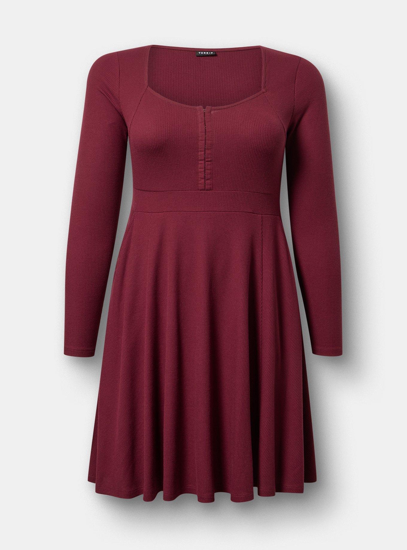 Waffle Skater Mini Dress, MAROON BANNER, flat