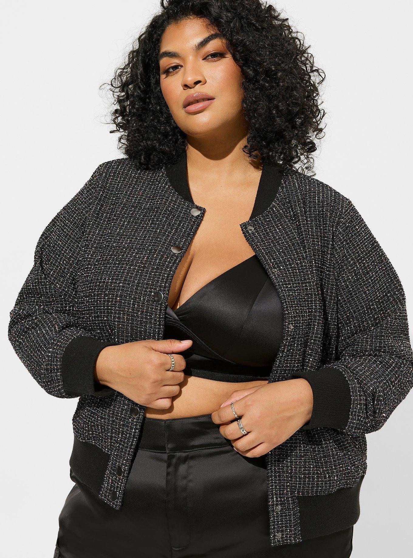 Plus Size Boucle Varsity Bomber Jacket Torrid