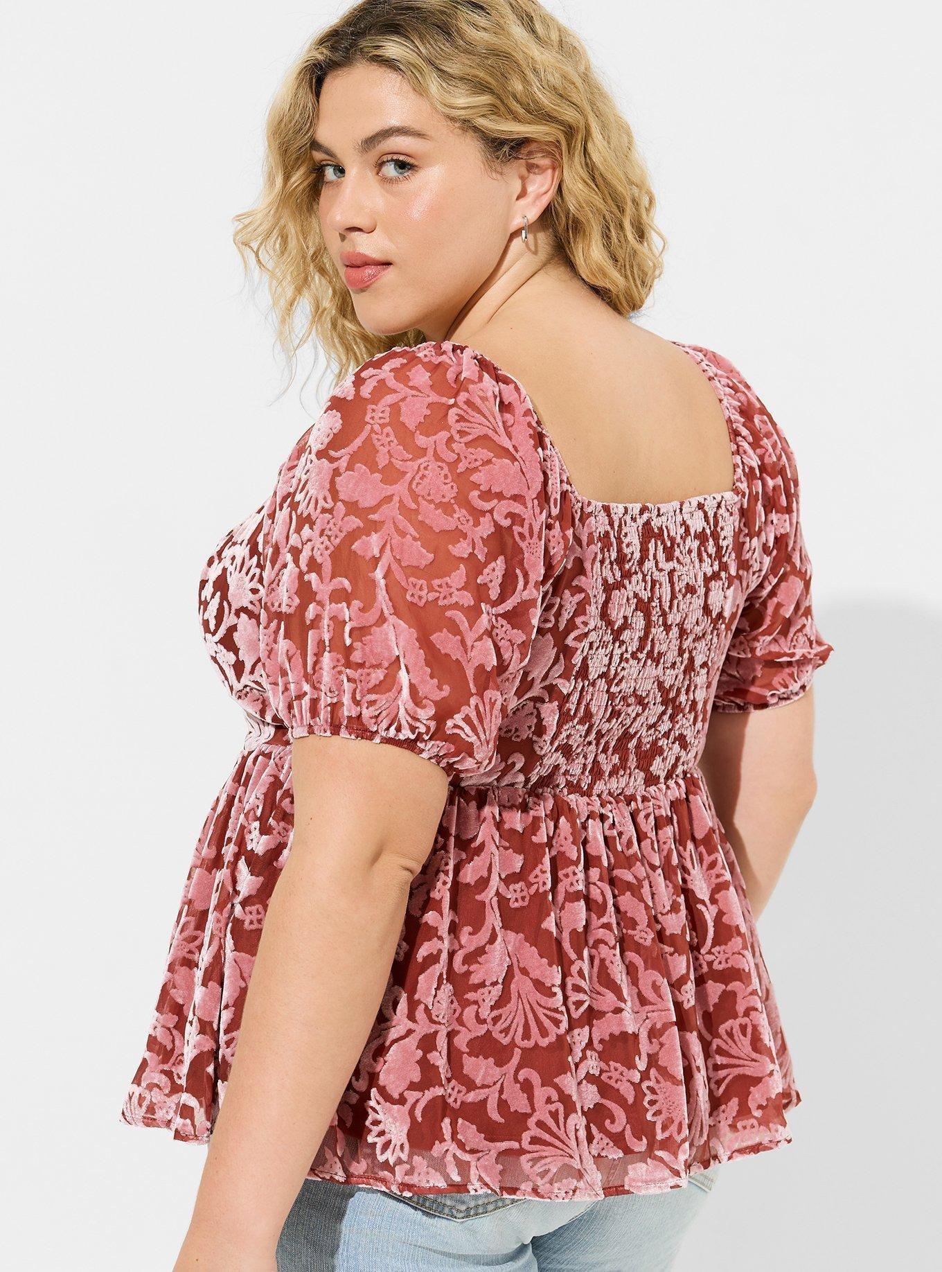 Plus Size - Babydoll Velvet Burnout Short Sleeve Top - Torrid