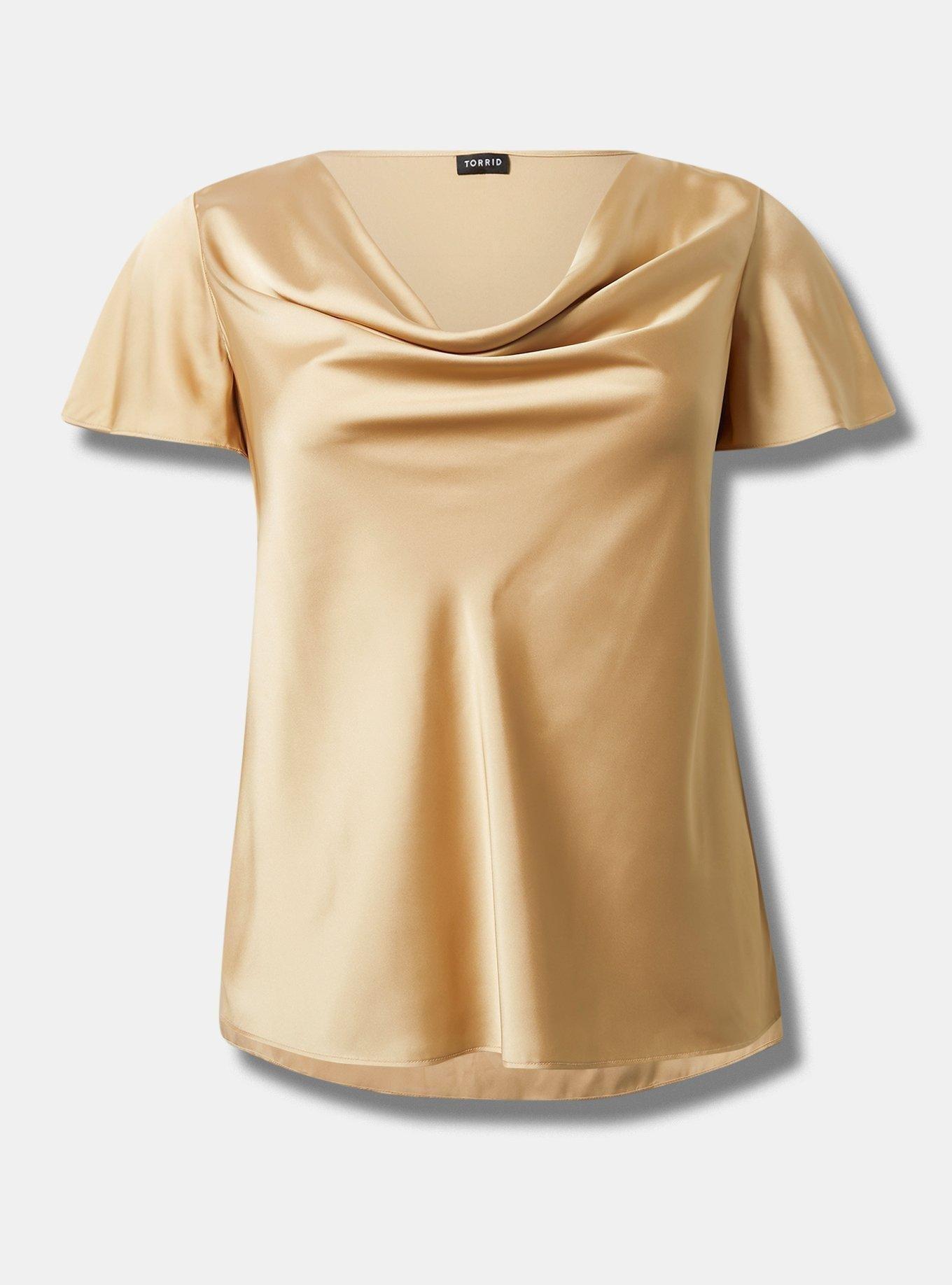 Satin Cowl Neck Short Sleeve Blouse