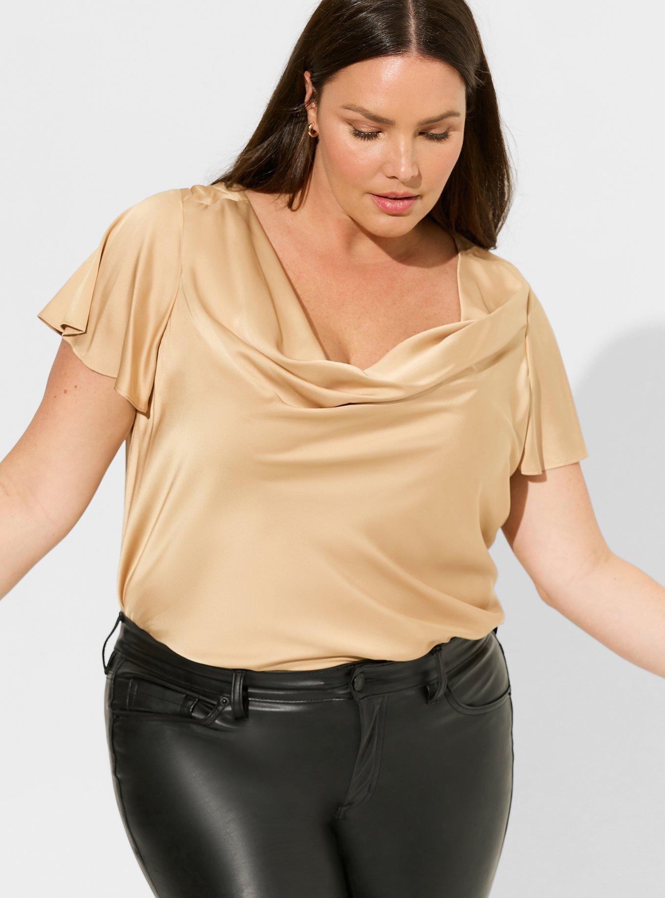 Satin Cowl Neck Short Sleeve Blouse