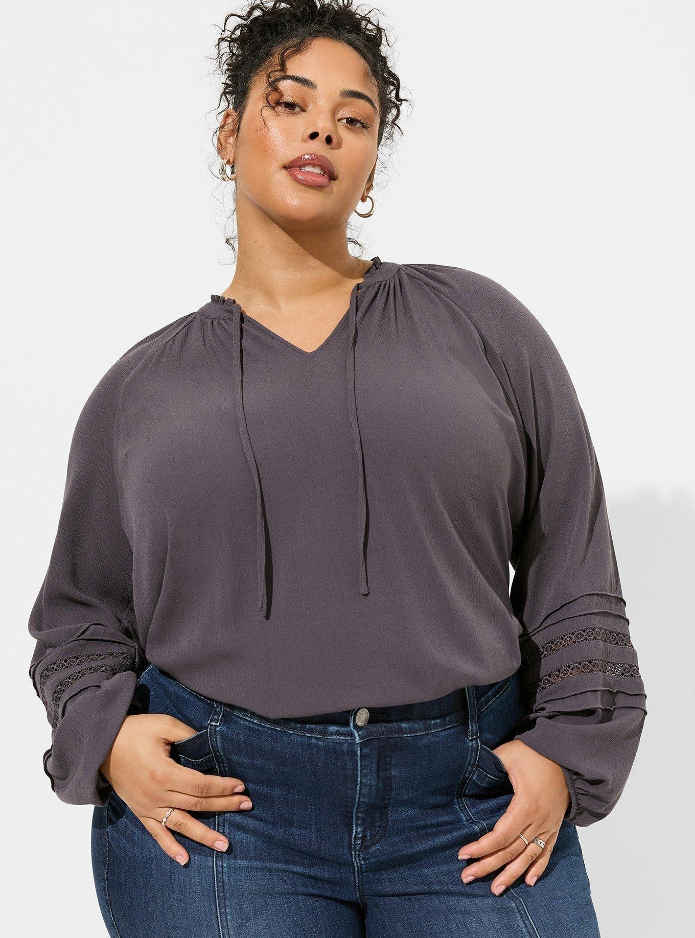 Plus Size - Washable Crinkle Gauze Tie Front Long Sleeve Top - Torrid