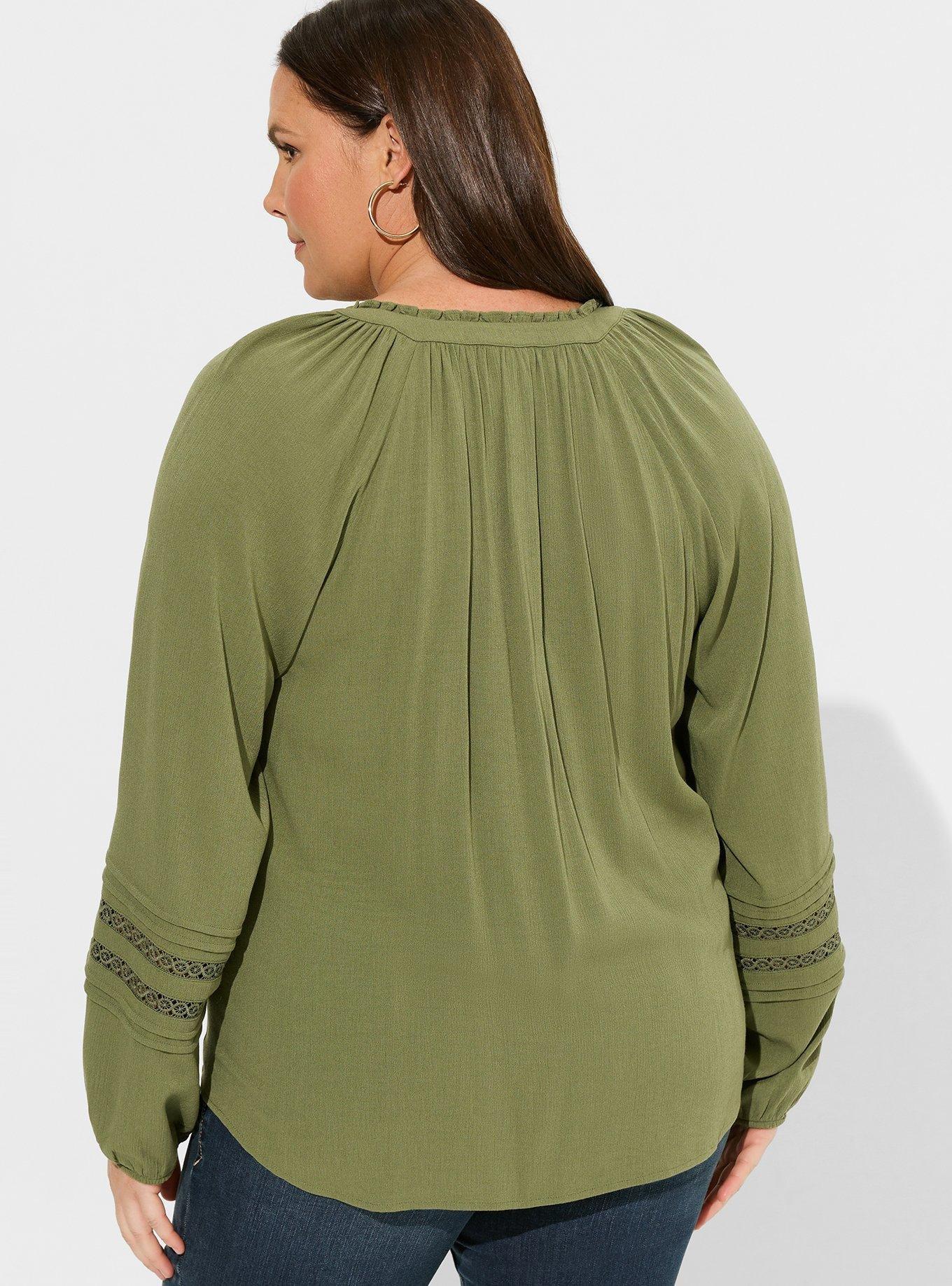 Plus Size - Washable Crinkle Gauze Tie Front Long Sleeve Top - Torrid