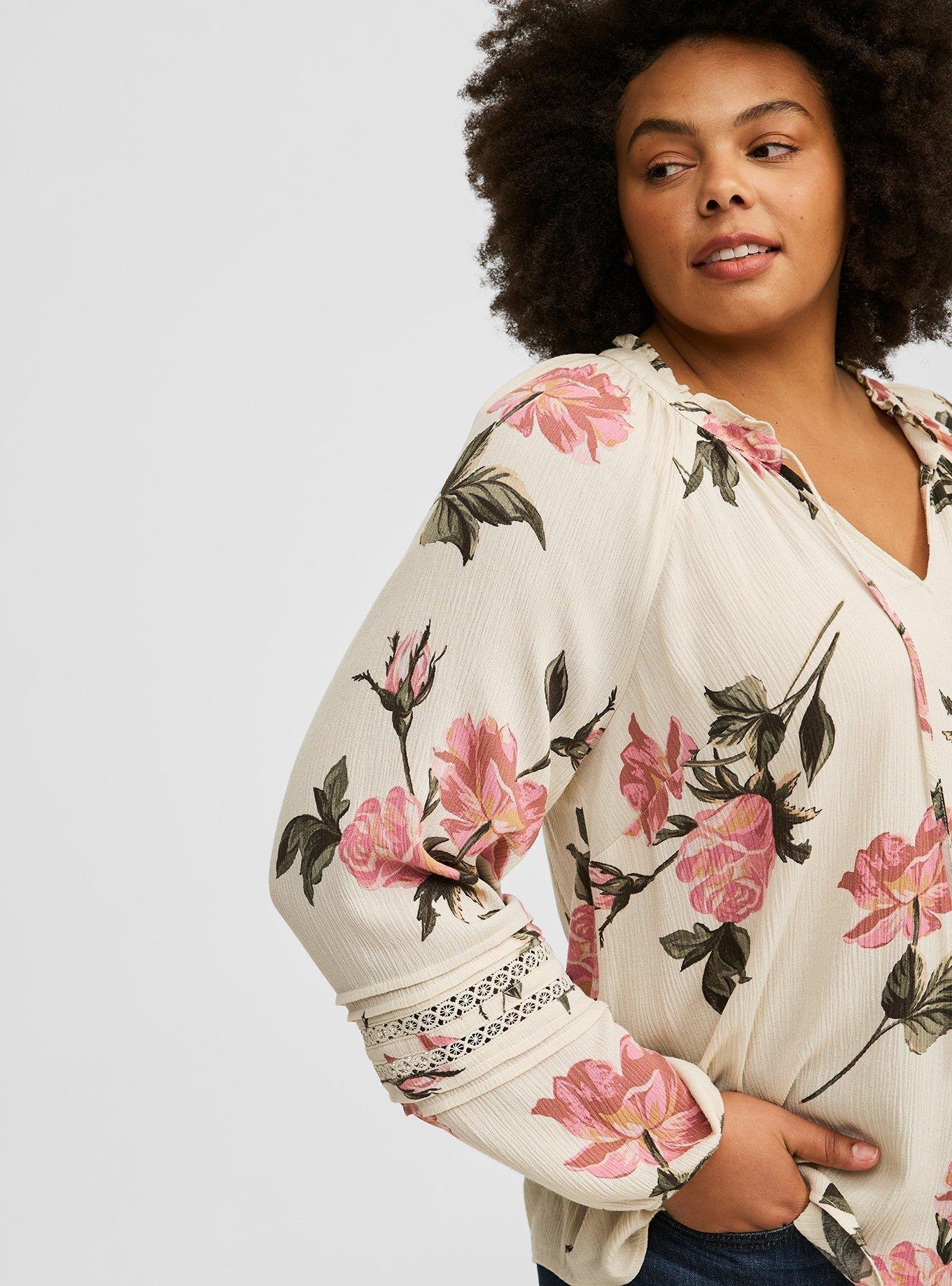 Washable Crinkle Gauze Tie Front Long Sleeve Top 
