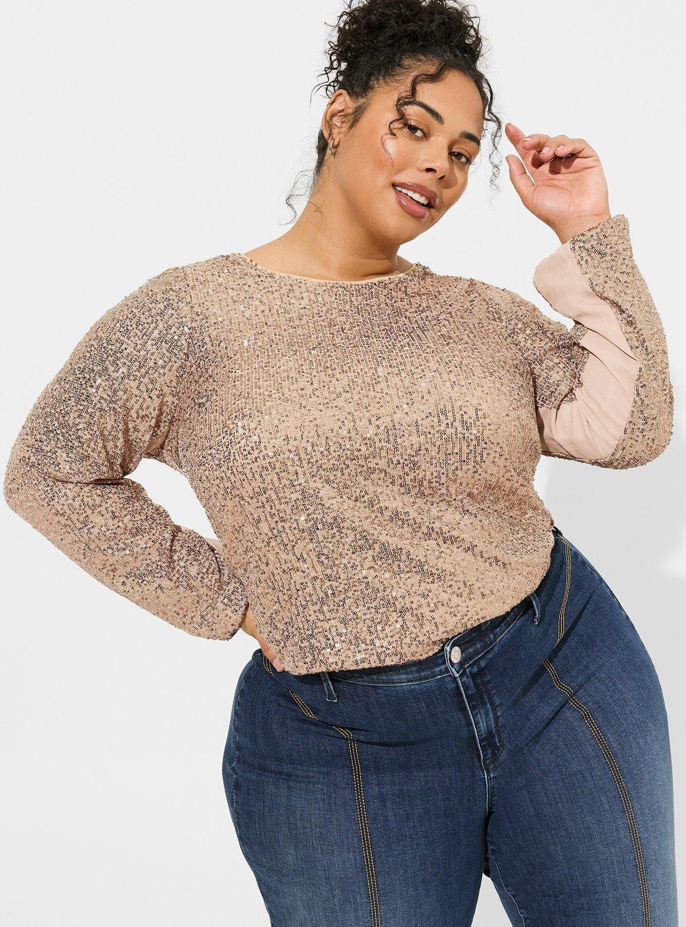 Plus size long sleeve cheap sequin top