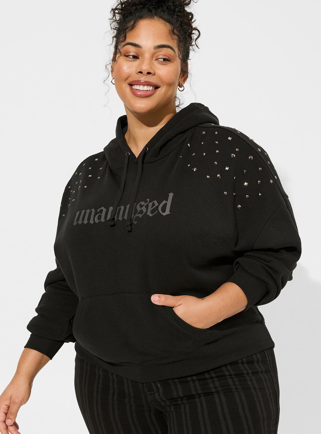 Plus Size - Unamused Relaxed Fit Cozy Fleece Studded Hoodie - Torrid