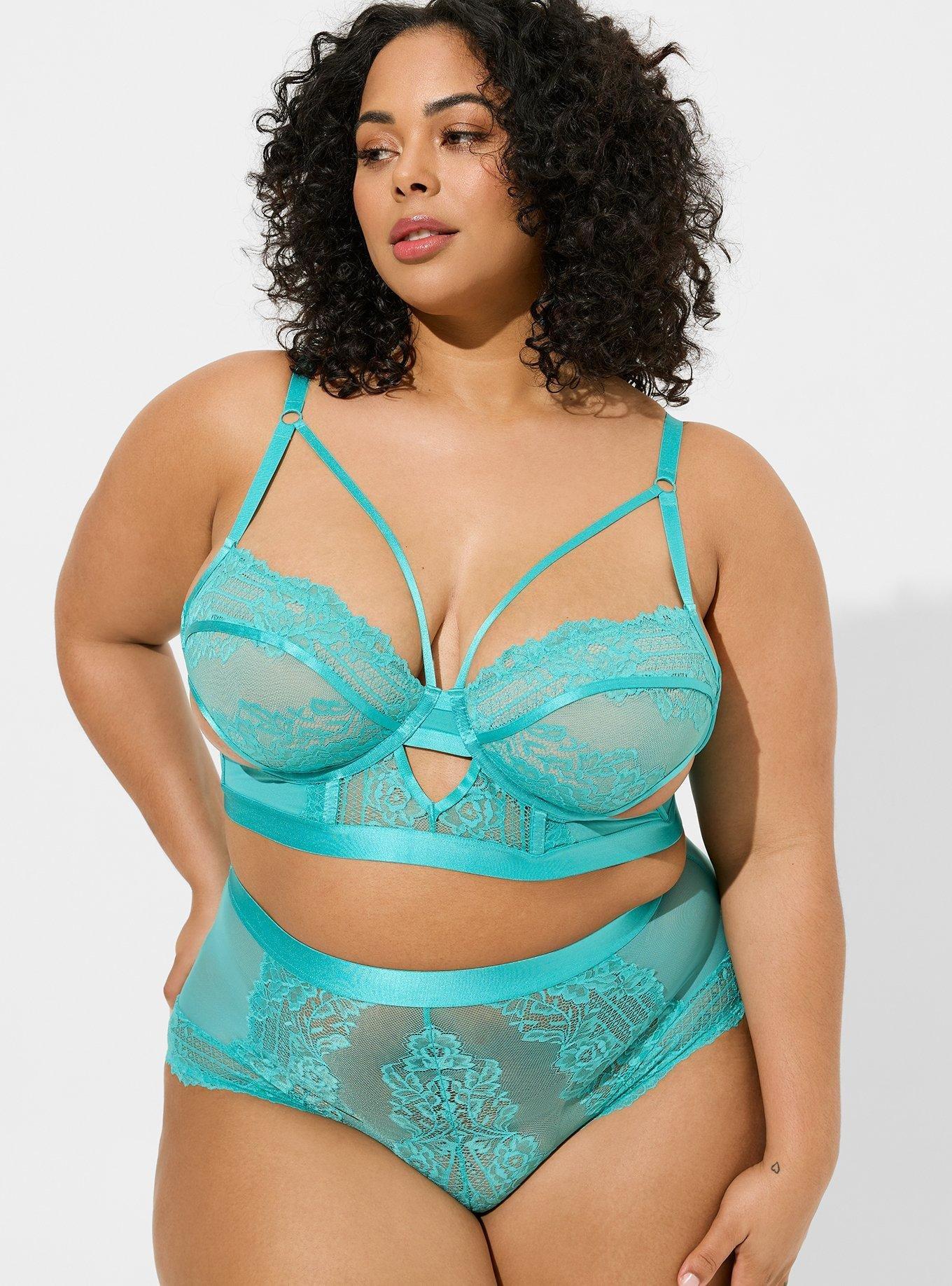 Plus Size women's Long Line Open Cup Bra and High Rise Retro Panty