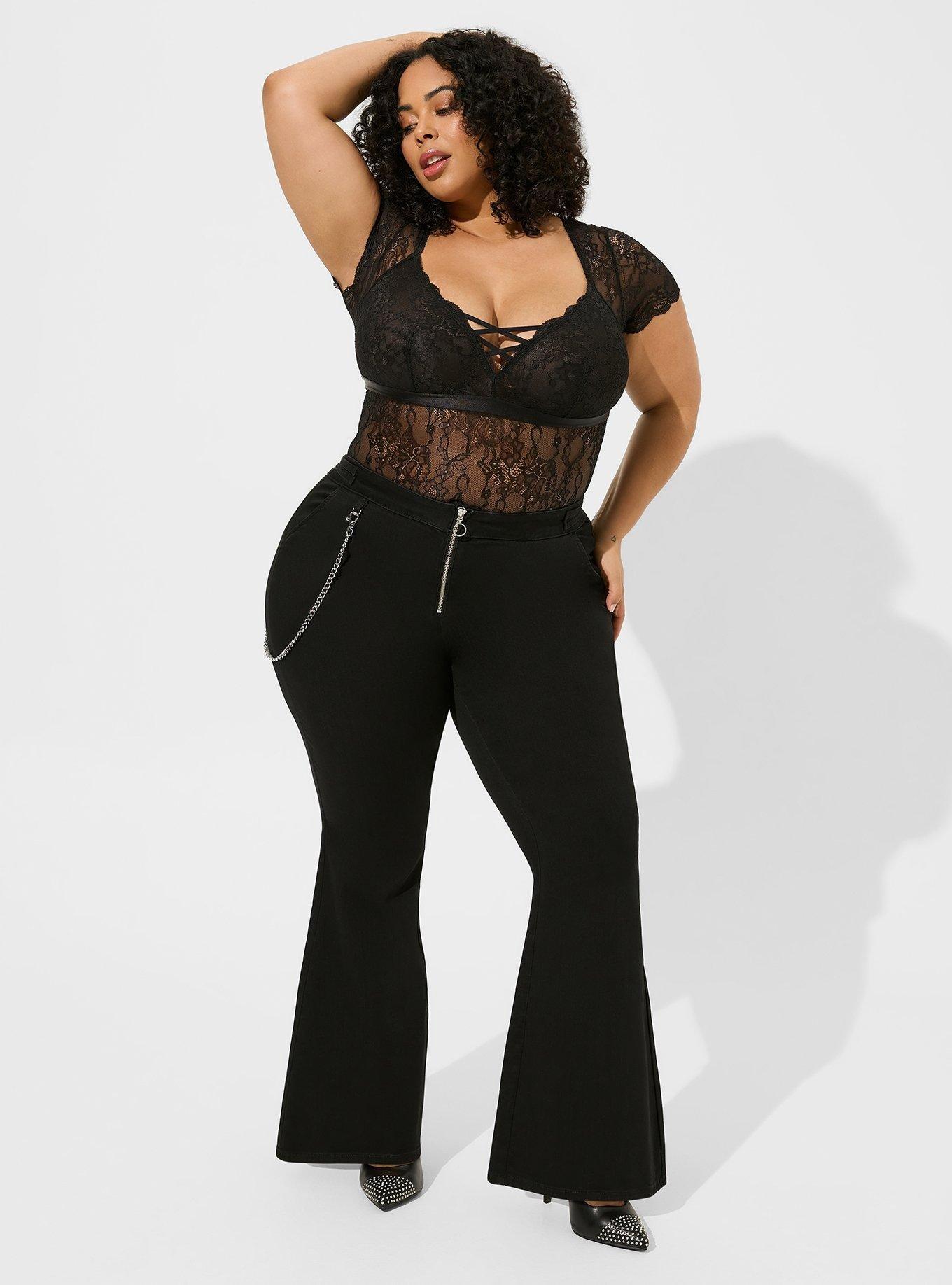 Lace Short Sleeve Bodysuit, RICH BLACK, alternate