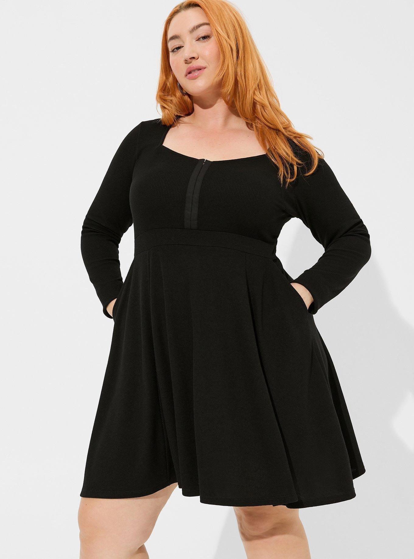 Plus Size Mini Waffle Long Sleeve Skater Dress Torrid